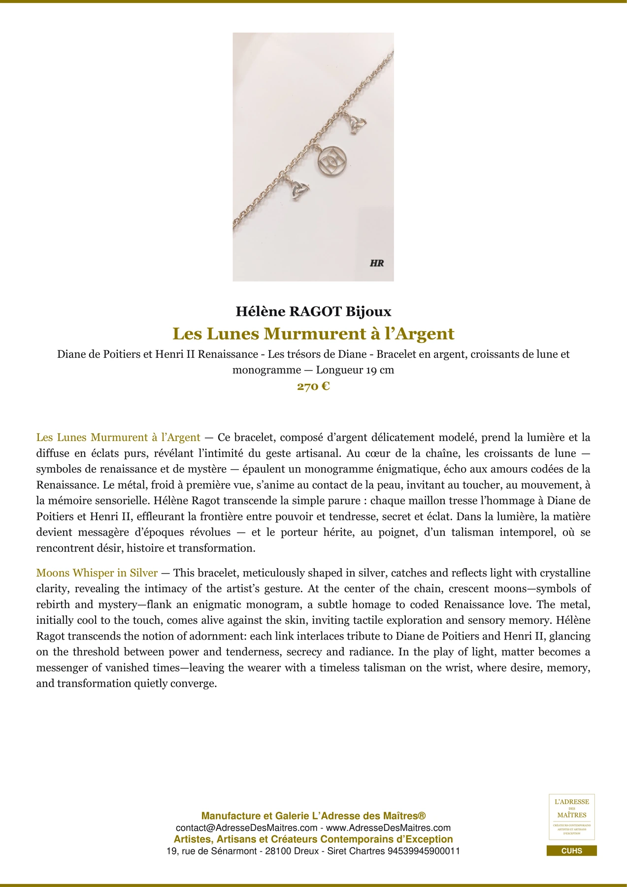 Fiche Premium - Les Lunes Murmurent à l’Argent - Hélène RAGOT Bijoux - L'Adresse des Maîtres®