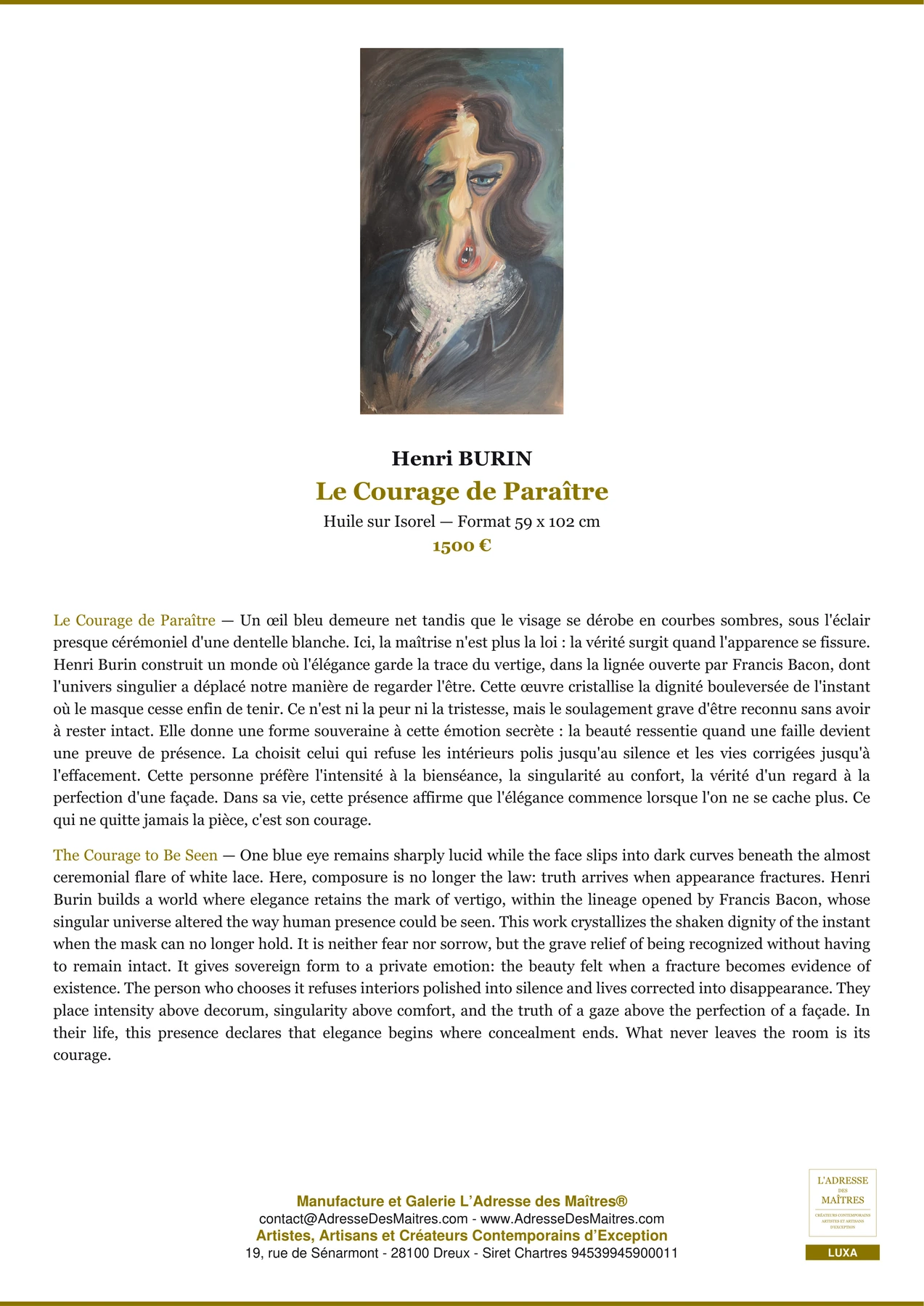 Fiche Premium — Le Courage de Paraître — Henri BURIN — L'Adresse des Maîtres®