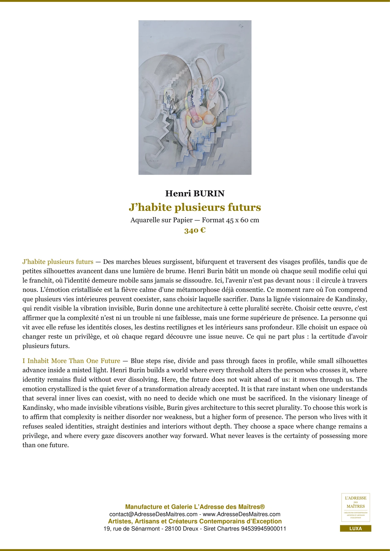 Fiche Premium — J’habite plusieurs futurs — Henri BURIN — L'Adresse des Maîtres®