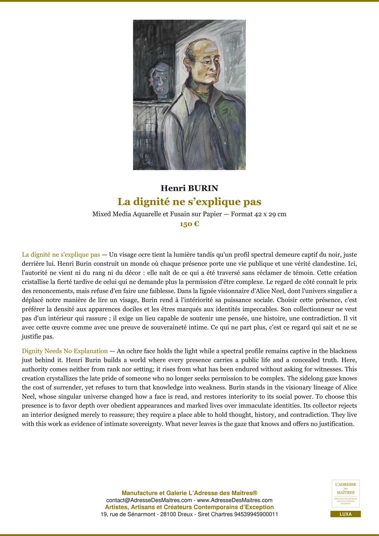 Fiche Premium — La dignité ne s’explique pas — Henri BURIN — L'Adresse des Maîtres®