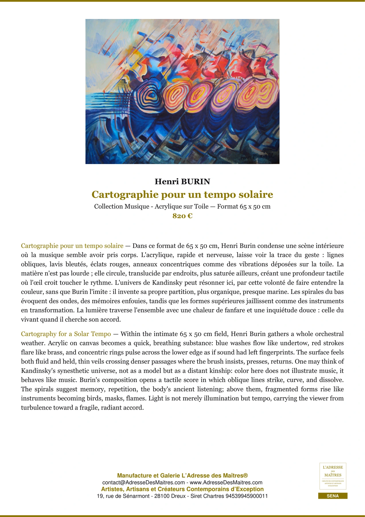 Fiche Premium — Cartographie pour un tempo solaire — Henri BURIN — L'Adresse des Maîtres®