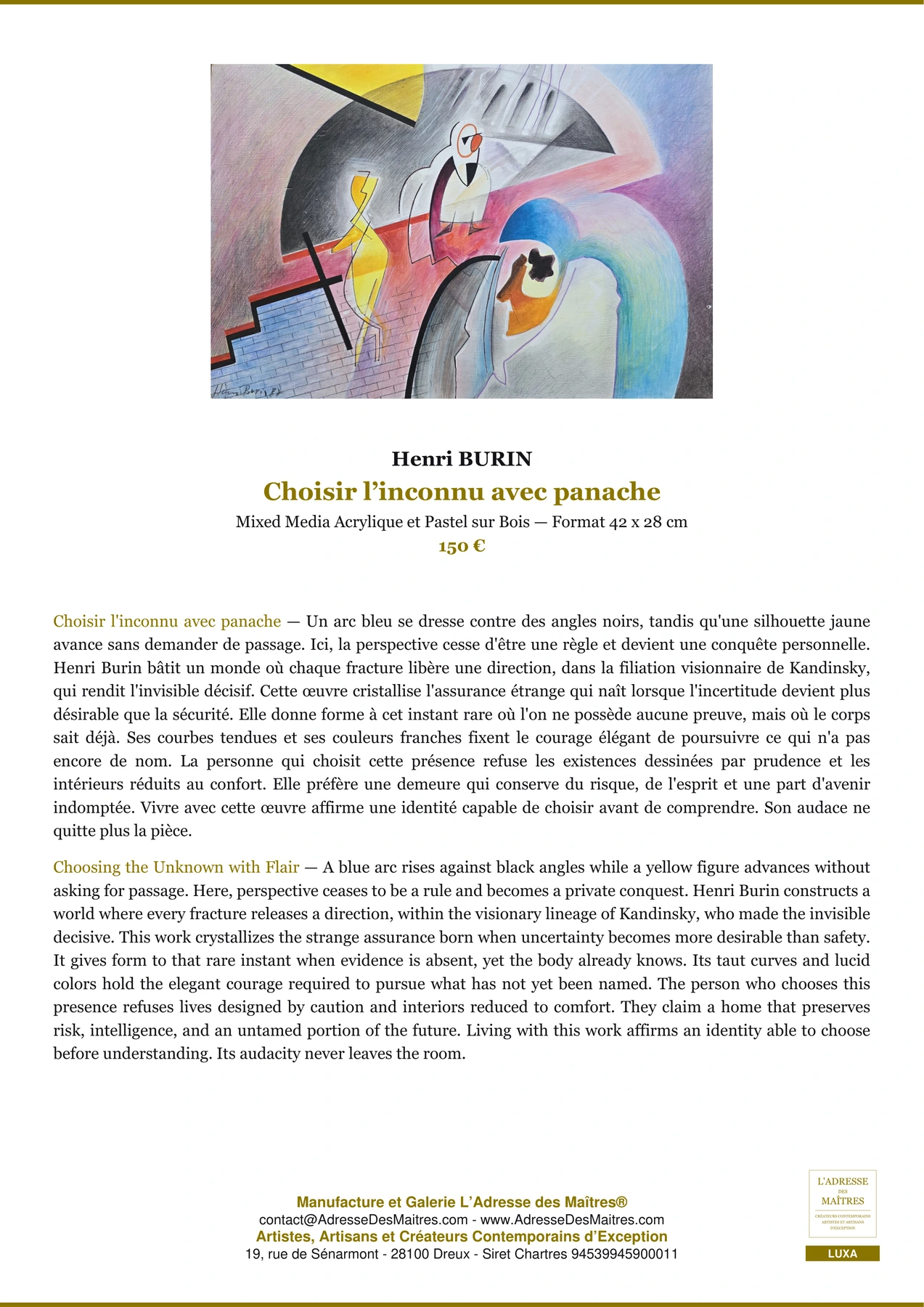 Fiche Premium — Choisir l’inconnu avec panache — Henri BURIN — L'Adresse des Maîtres®