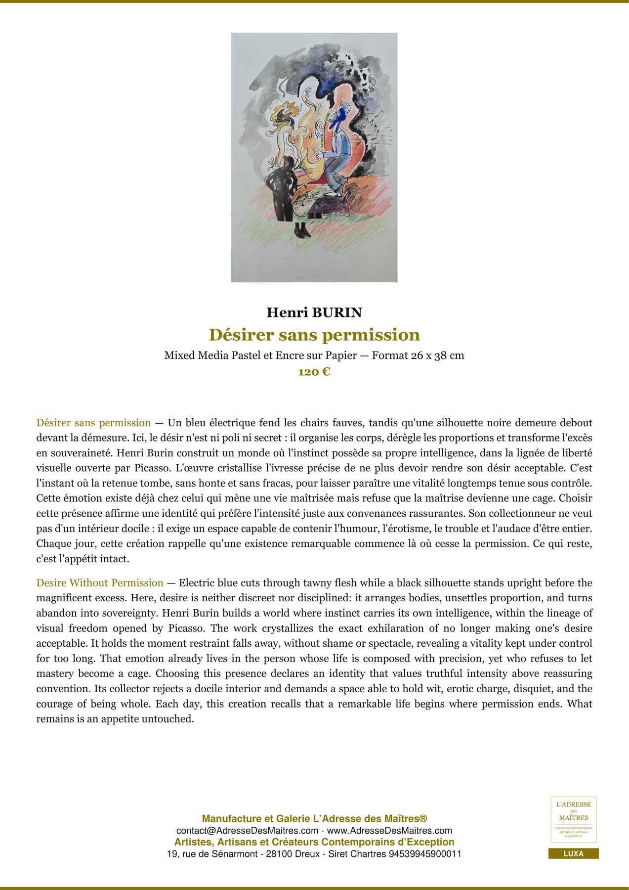 Fiche Premium — Désirer sans permission — Henri BURIN — L'Adresse des Maîtres®