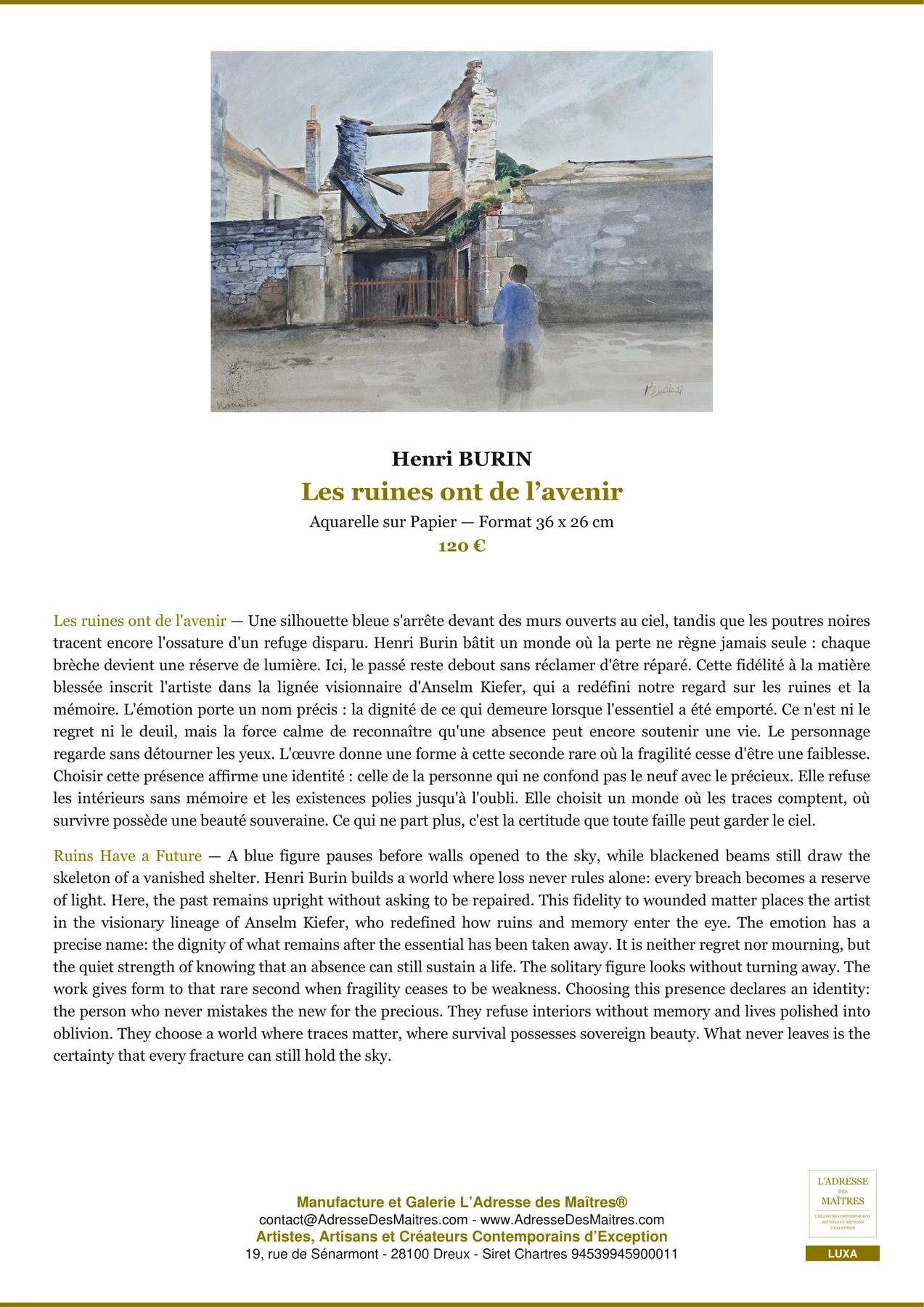 Fiche Premium — Les ruines ont de l’avenir — Henri BURIN — L'Adresse des Maîtres®