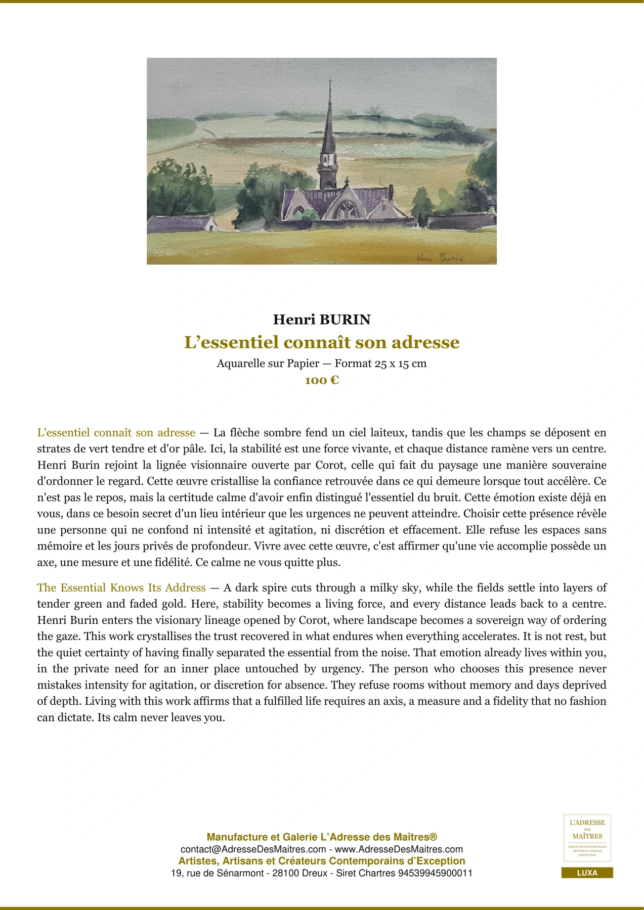 Fiche Premium — L’essentiel connaît son adresse — Henri BURIN — L'Adresse des Maîtres®