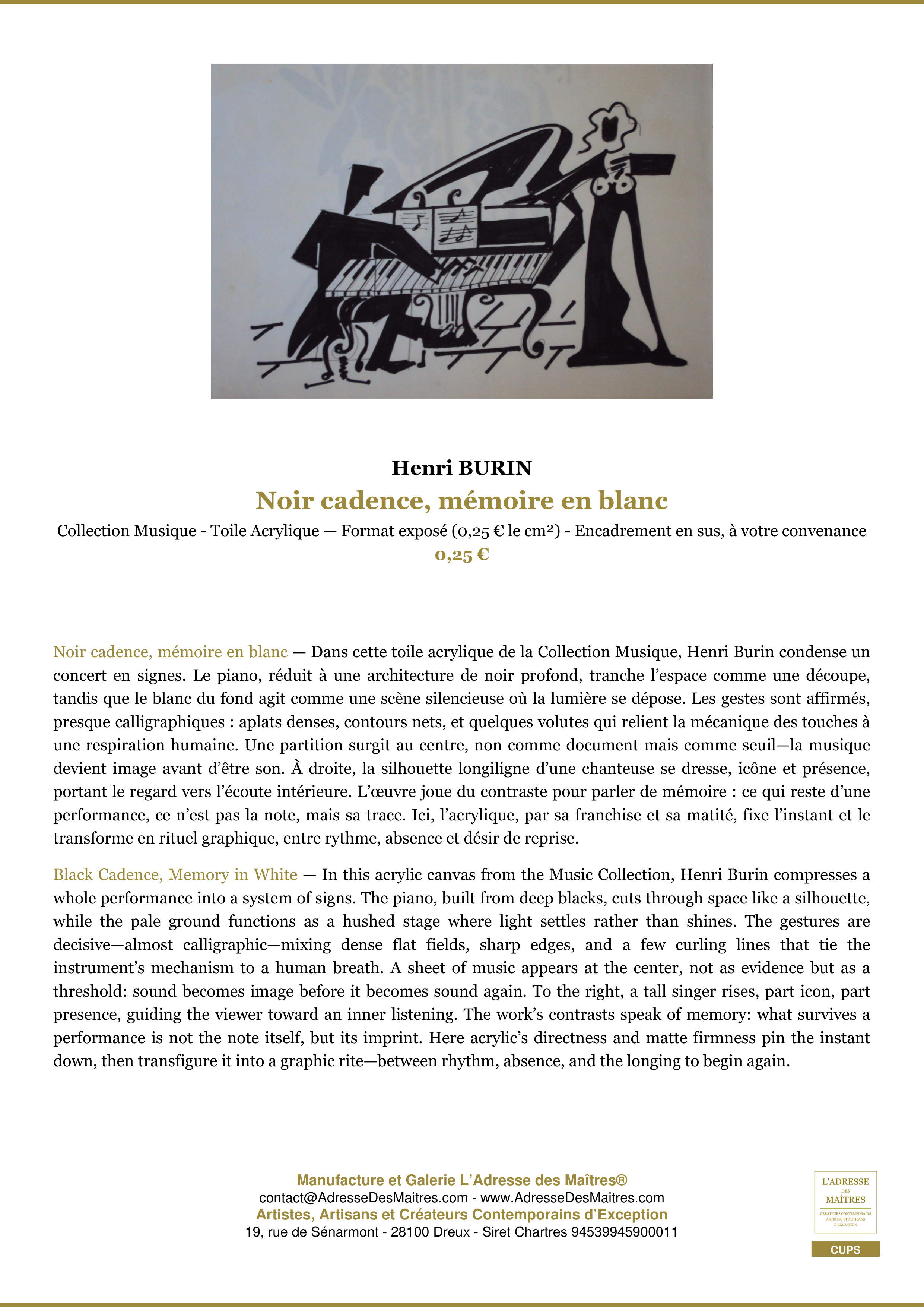 Fiche Premium — Noir cadence, mémoire en blanc — Henri BURIN — L'Adresse des Maîtres®