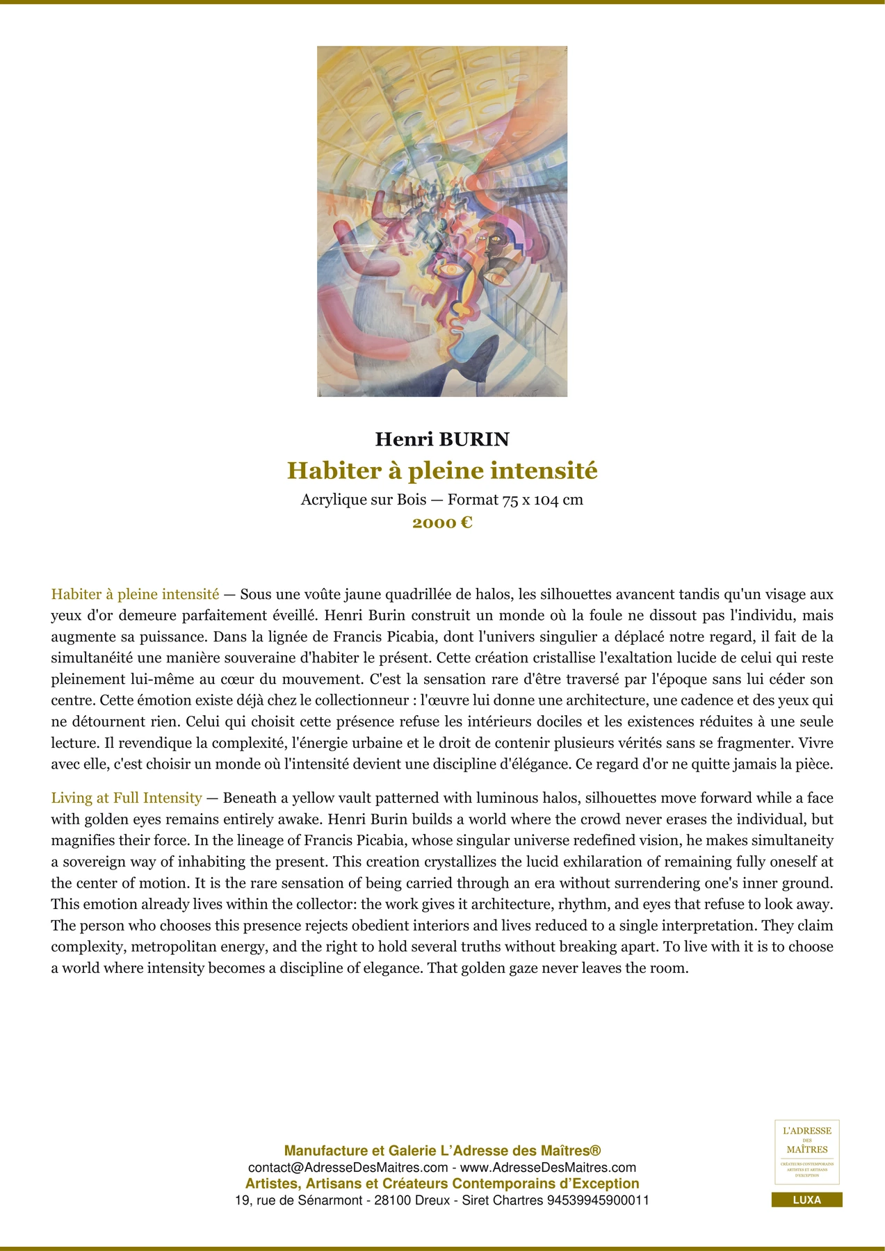 Fiche Premium — Habiter à pleine intensité — Henri BURIN — L'Adresse des Maîtres®