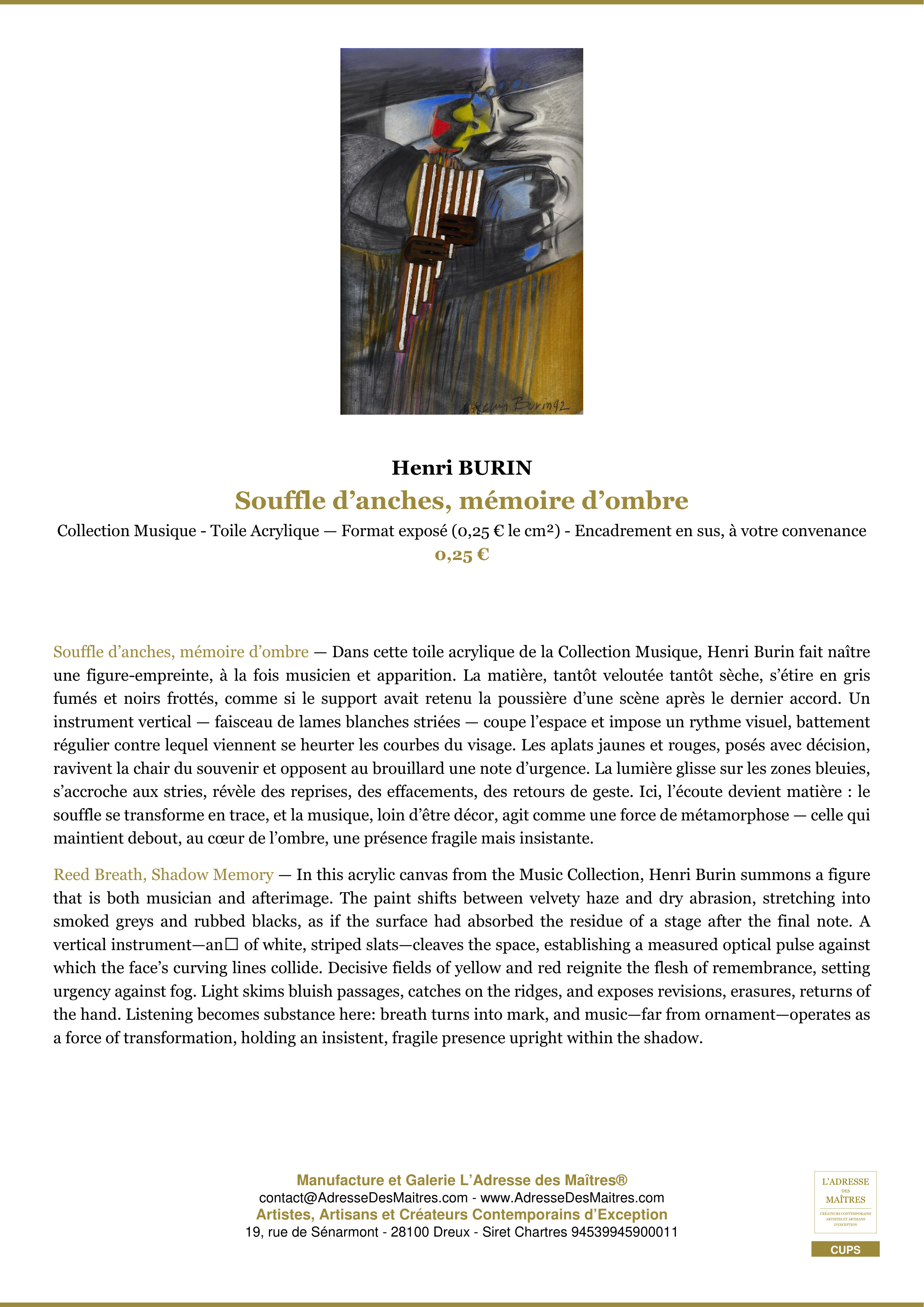 Fiche Premium — Souffle d’anches, mémoire d’ombre — Henri BURIN — L'Adresse des Maîtres®