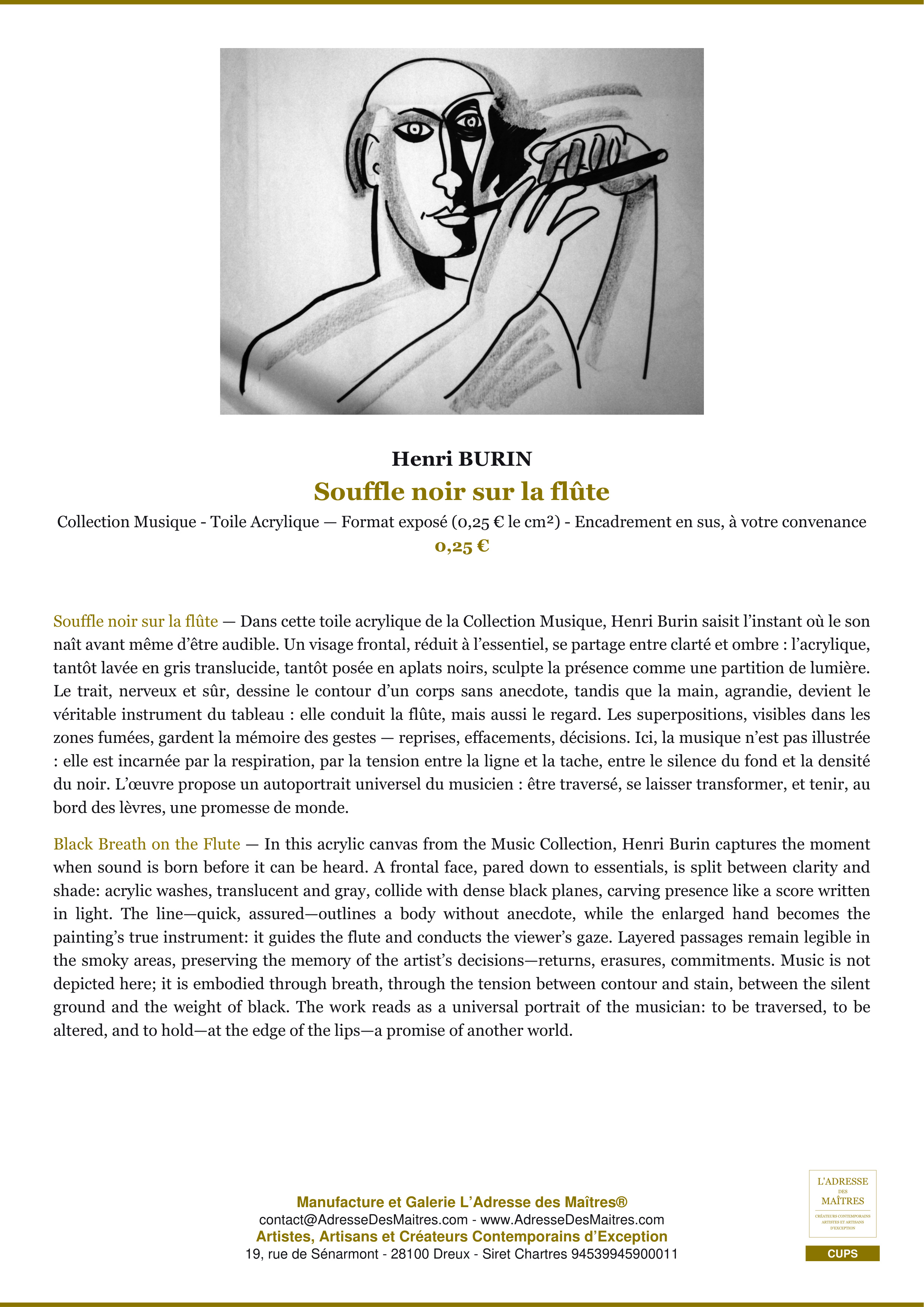 Fiche Premium — Souffle noir sur la flûte — Henri BURIN — L'Adresse des Maîtres®