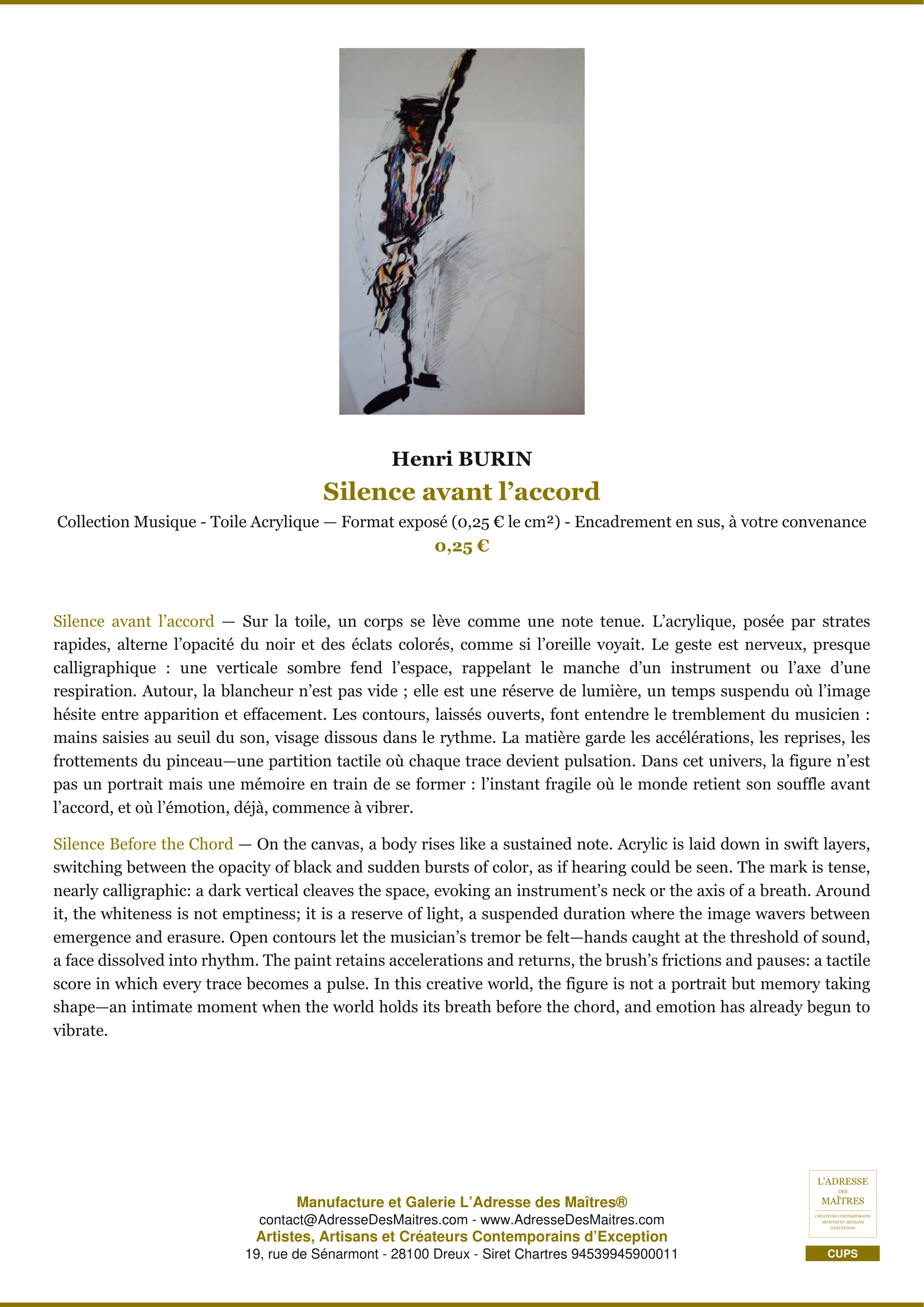 Fiche Premium — Silence avant l’accord — Henri BURIN — L'Adresse des Maîtres®