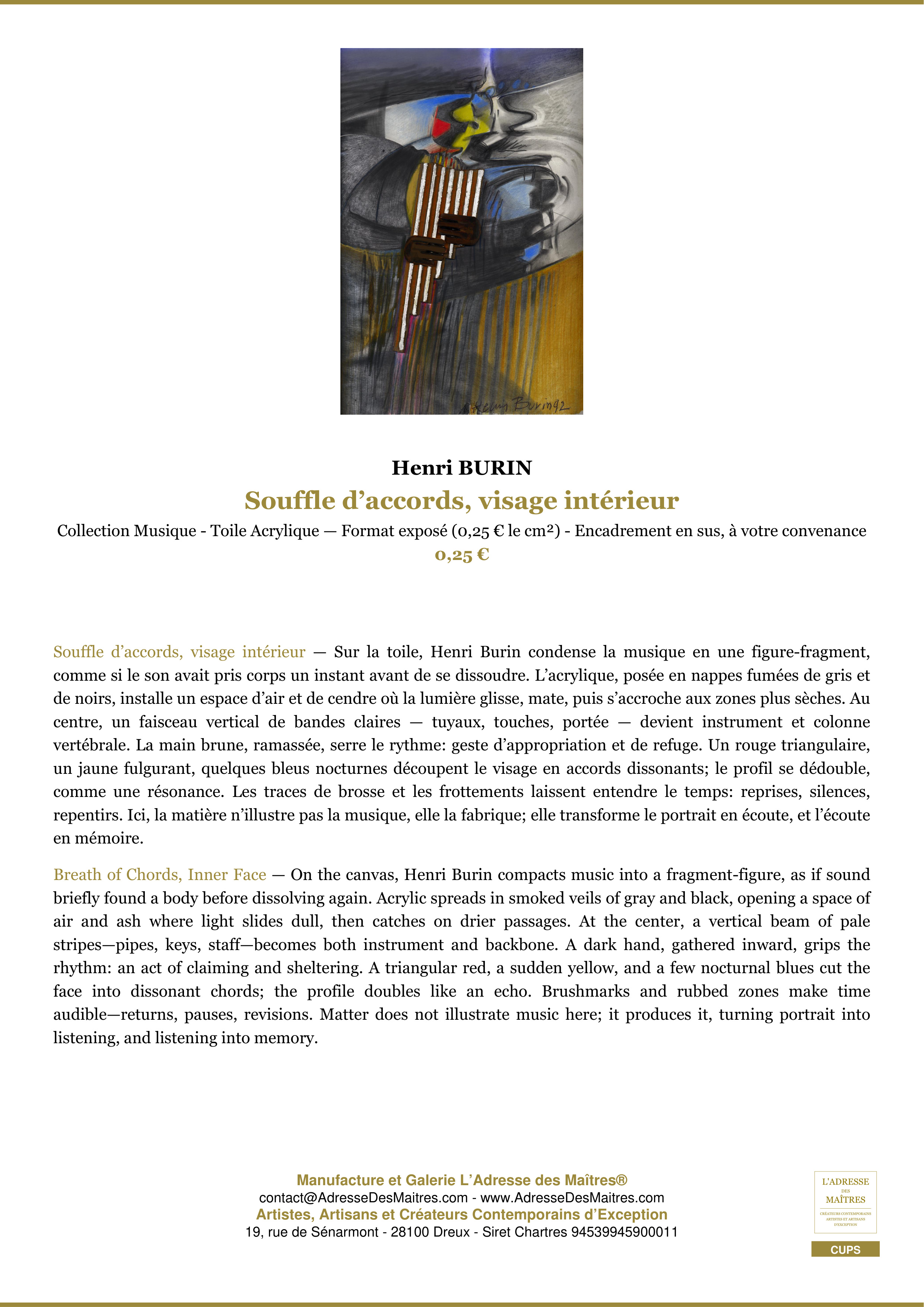 Fiche Premium — Souffle d’accords, visage intérieur — Henri BURIN — L'Adresse des Maîtres®