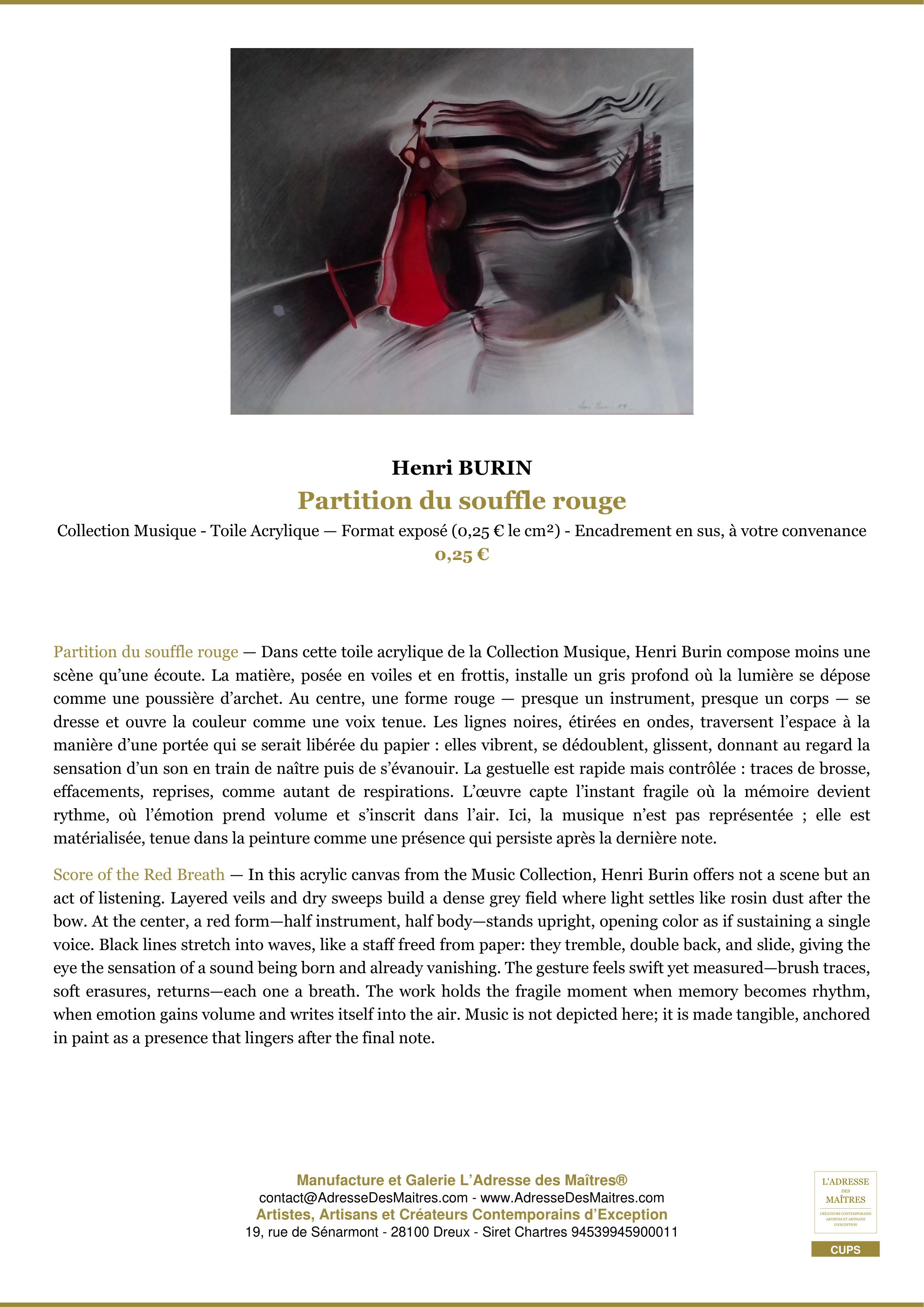 Fiche Premium — Partition du souffle rouge — Henri BURIN — L'Adresse des Maîtres®