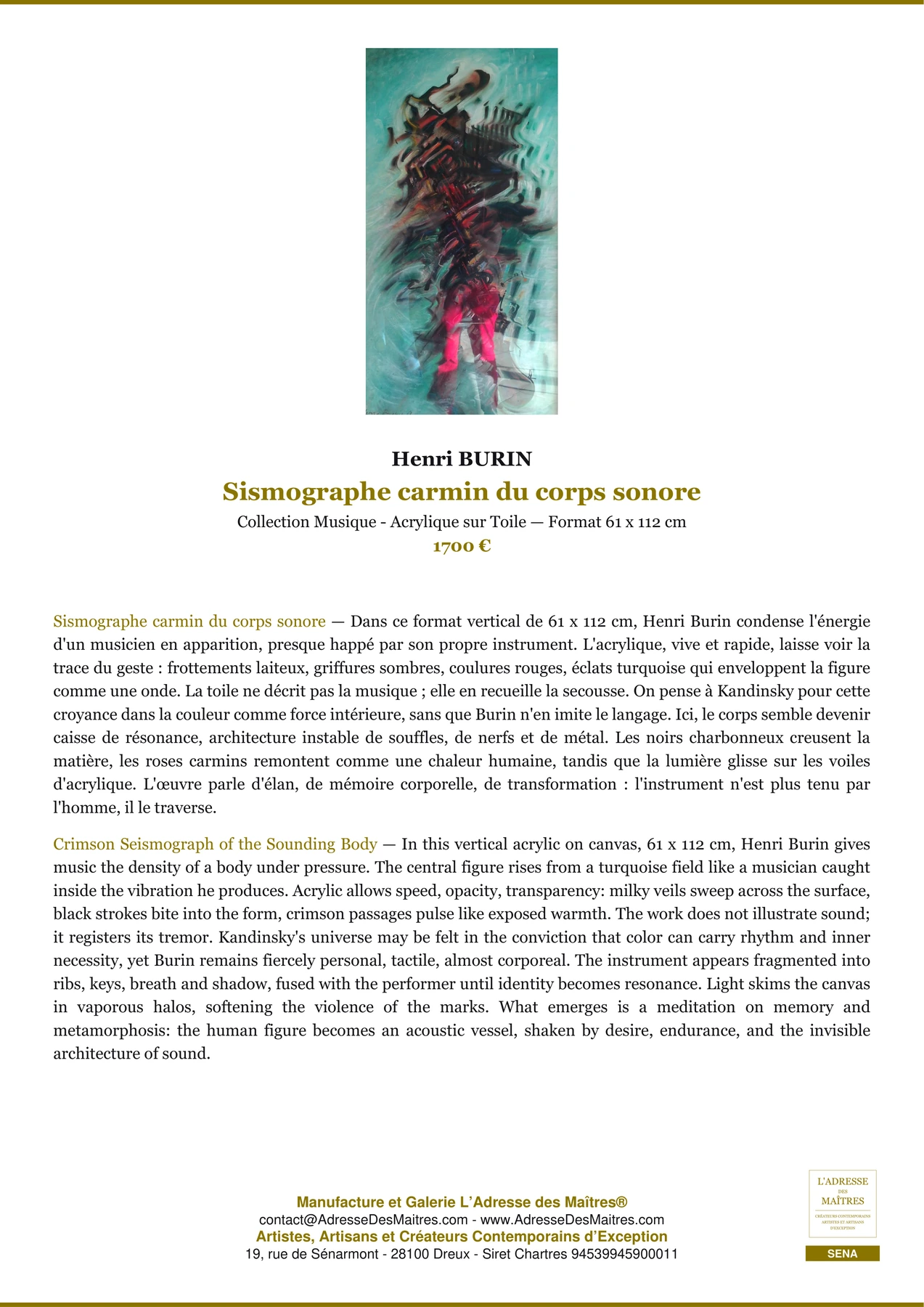 Fiche Premium — Sismographe carmin du corps sonore — Henri BURIN — L'Adresse des Maîtres®
