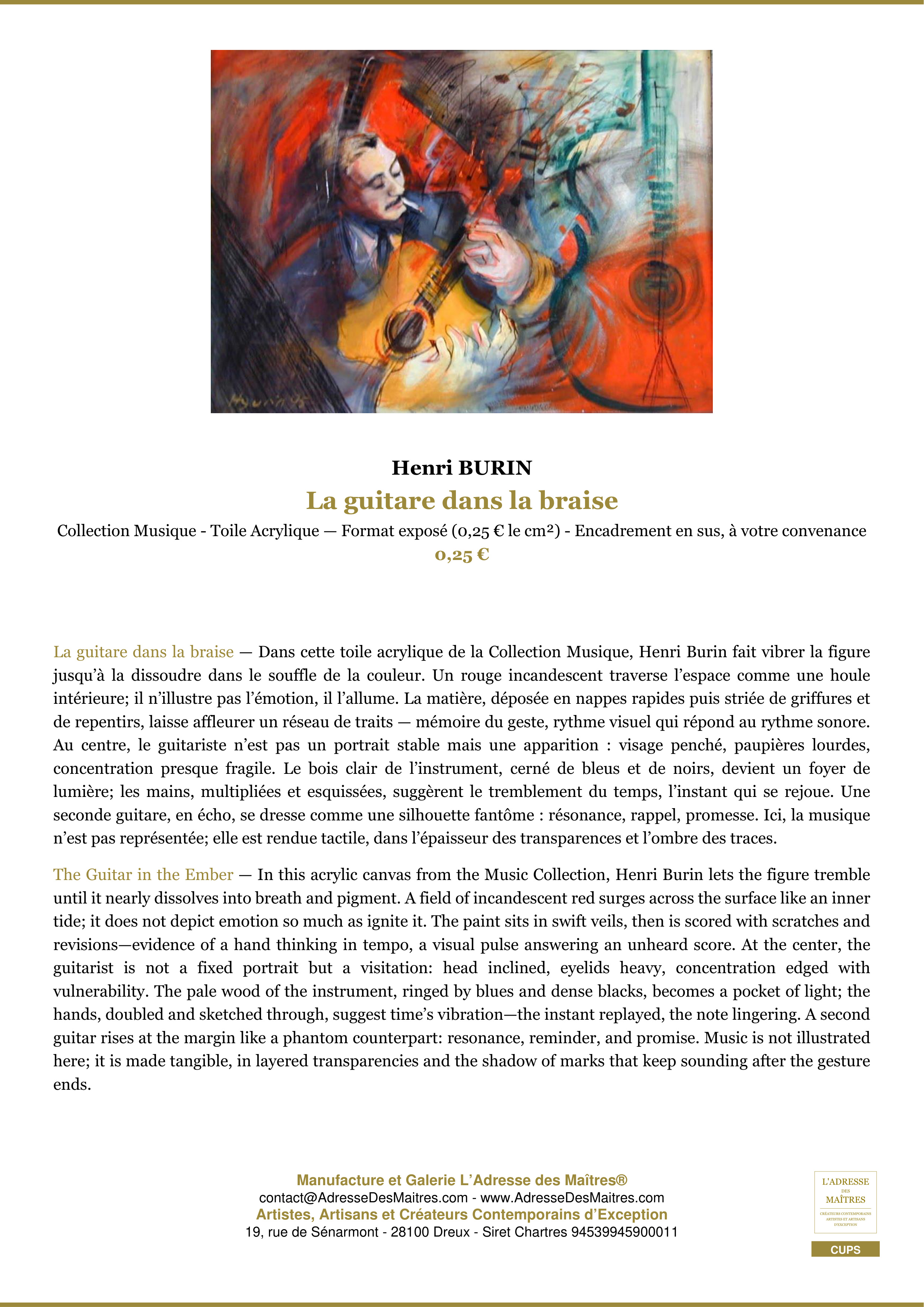 Fiche Premium — La guitare dans la braise — Henri BURIN — L'Adresse des Maîtres®