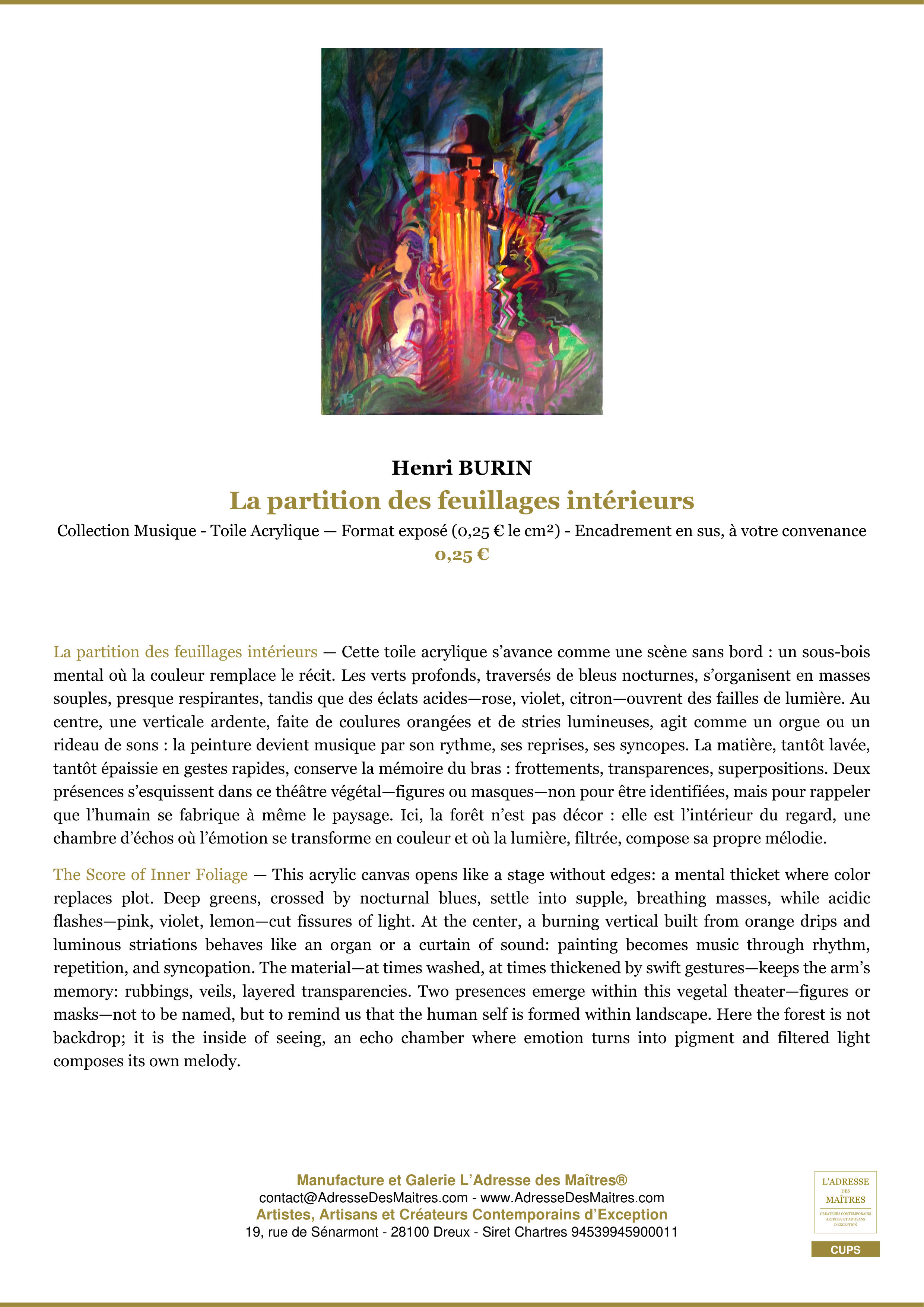 Fiche Premium — La partition des feuillages intérieurs — Henri BURIN — L'Adresse des Maîtres®