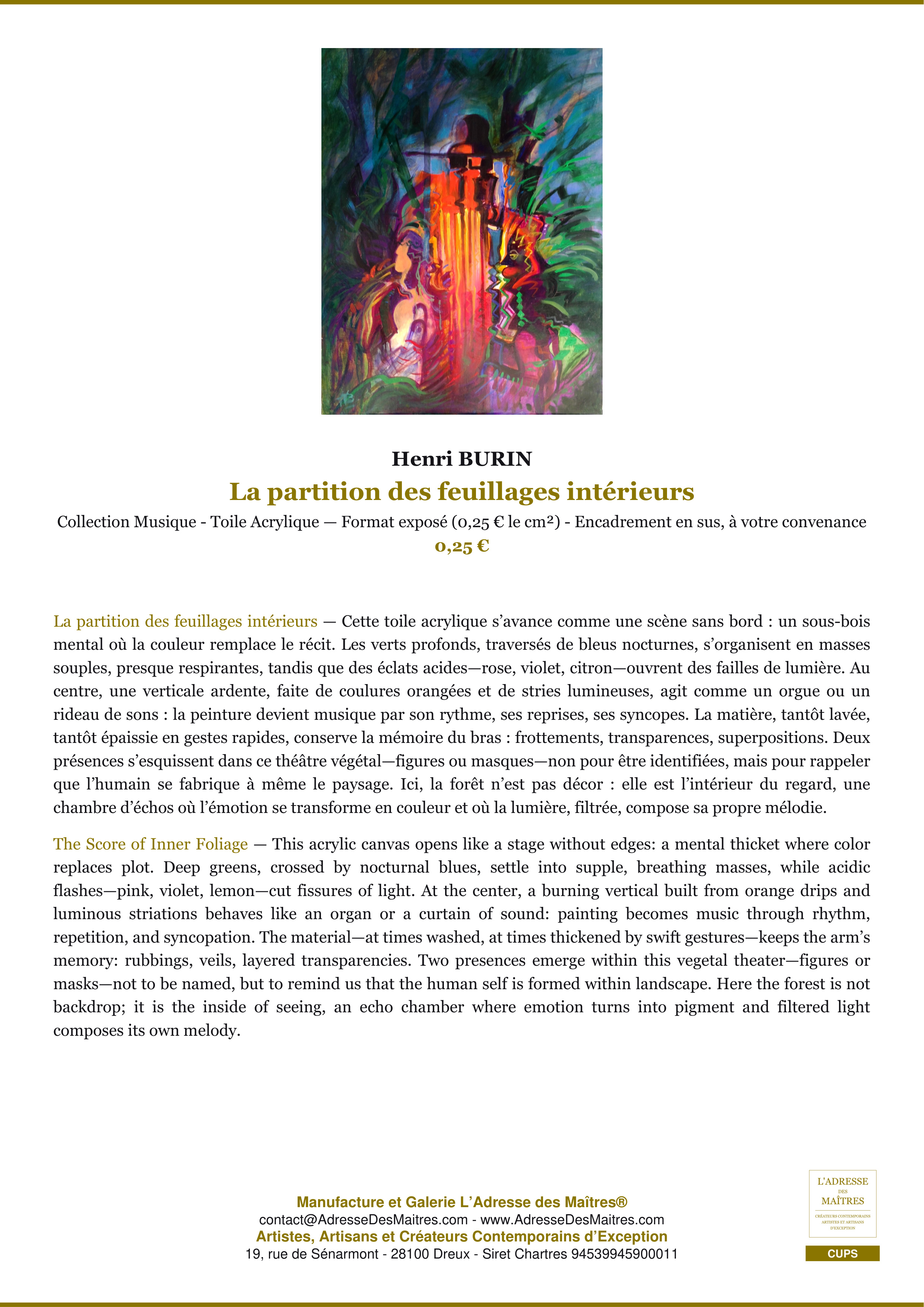 Fiche Premium — La partition des feuillages intérieurs — Henri BURIN — L'Adresse des Maîtres®