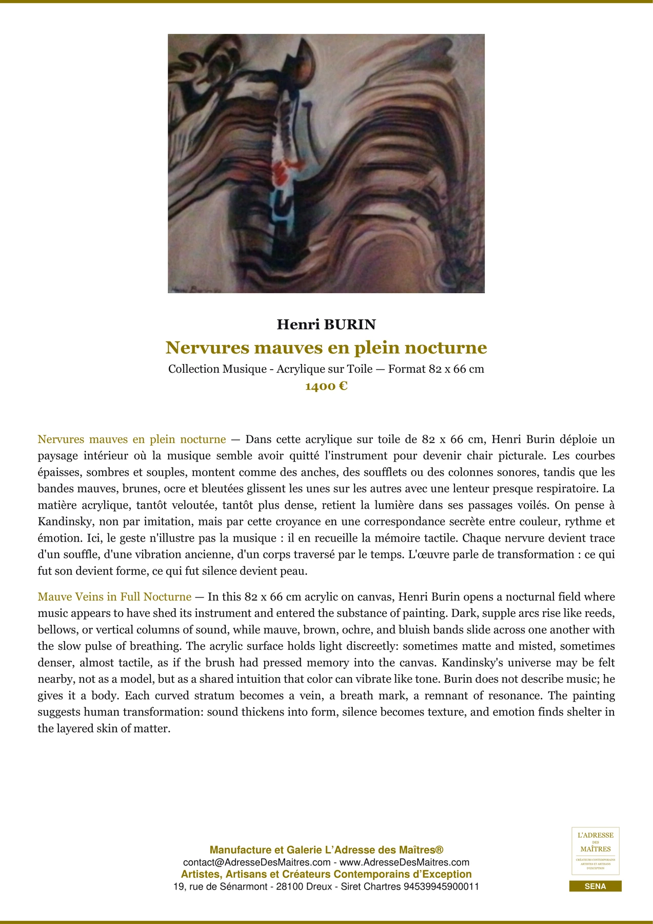 Fiche Premium — Nervures mauves en plein nocturne — Henri BURIN — L'Adresse des Maîtres®