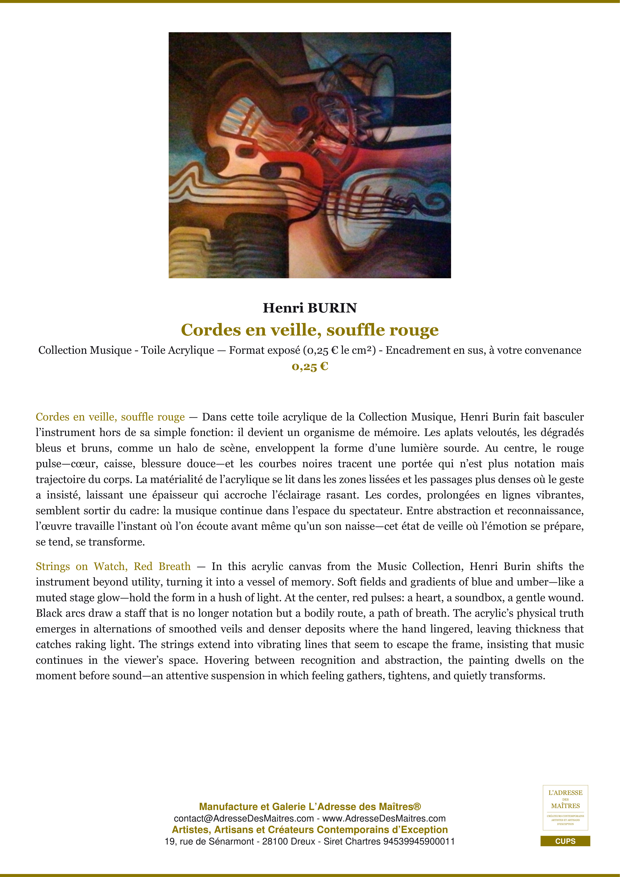 Fiche Premium — Cordes en veille, souffle rouge — Henri BURIN — L'Adresse des Maîtres®