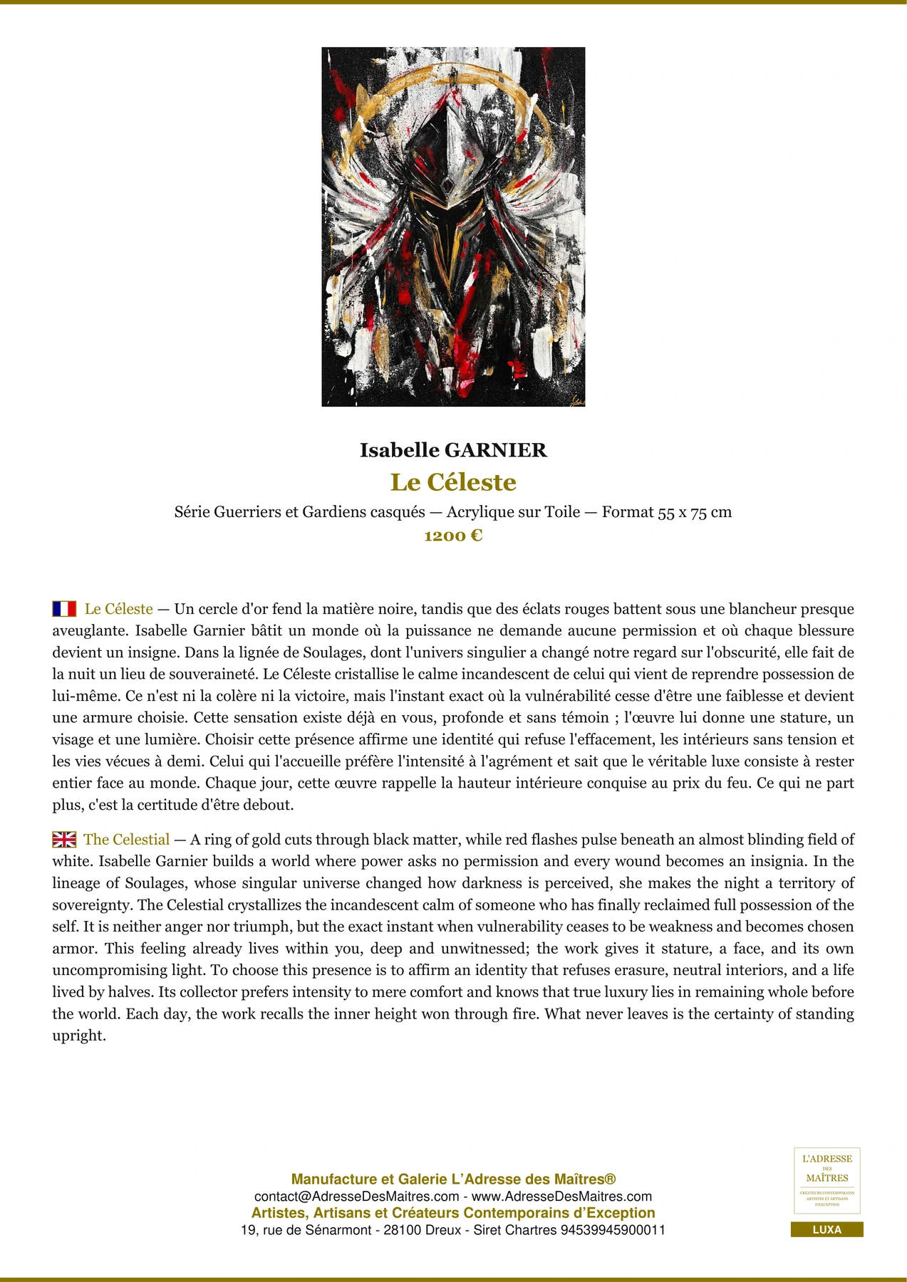Fiche Premium - Le Céleste - Isabelle GARNIER - L'Adresse des Maîtres®