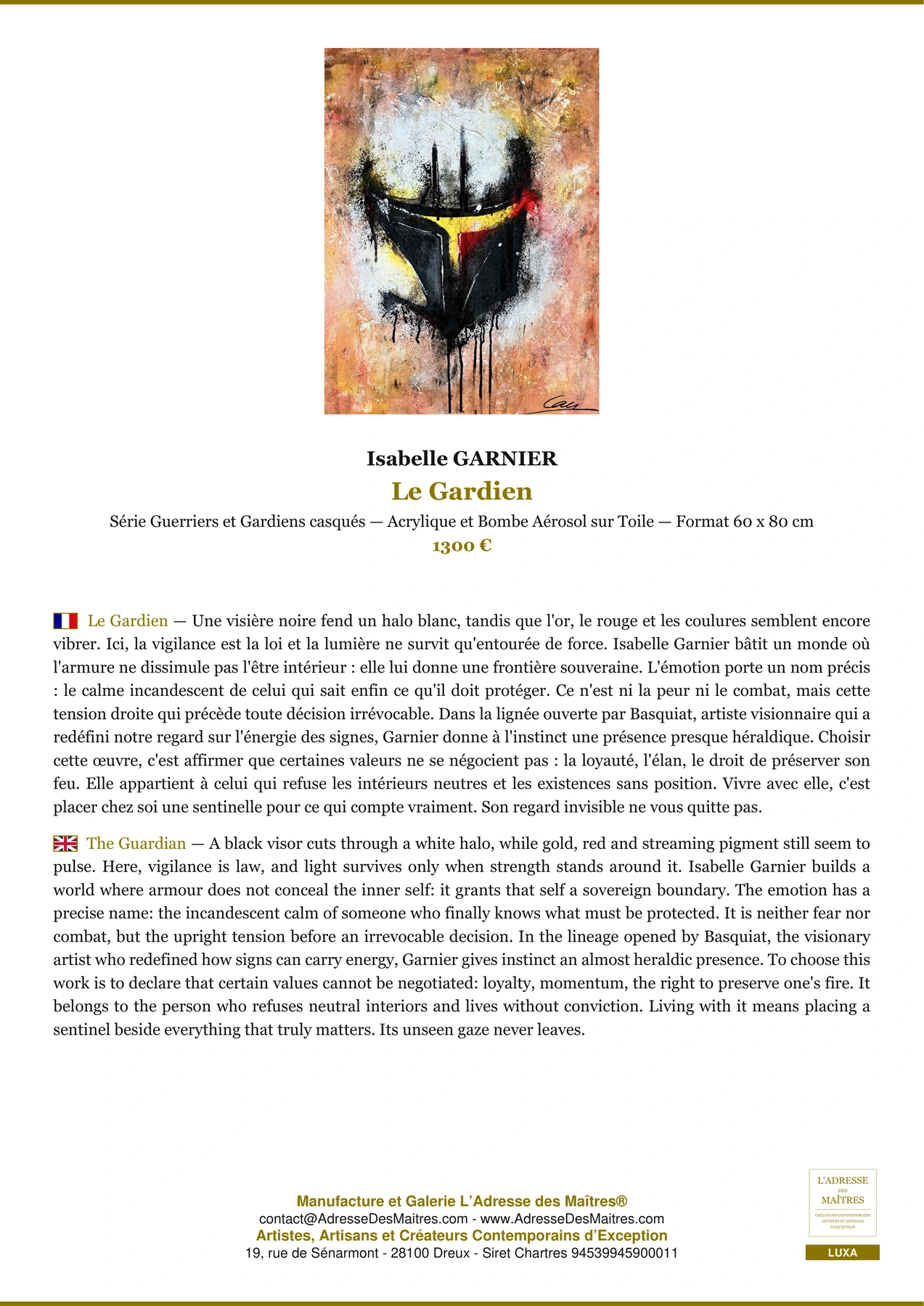 Fiche Premium - Le Gardien - Isabelle GARNIER - L'Adresse des Maîtres®