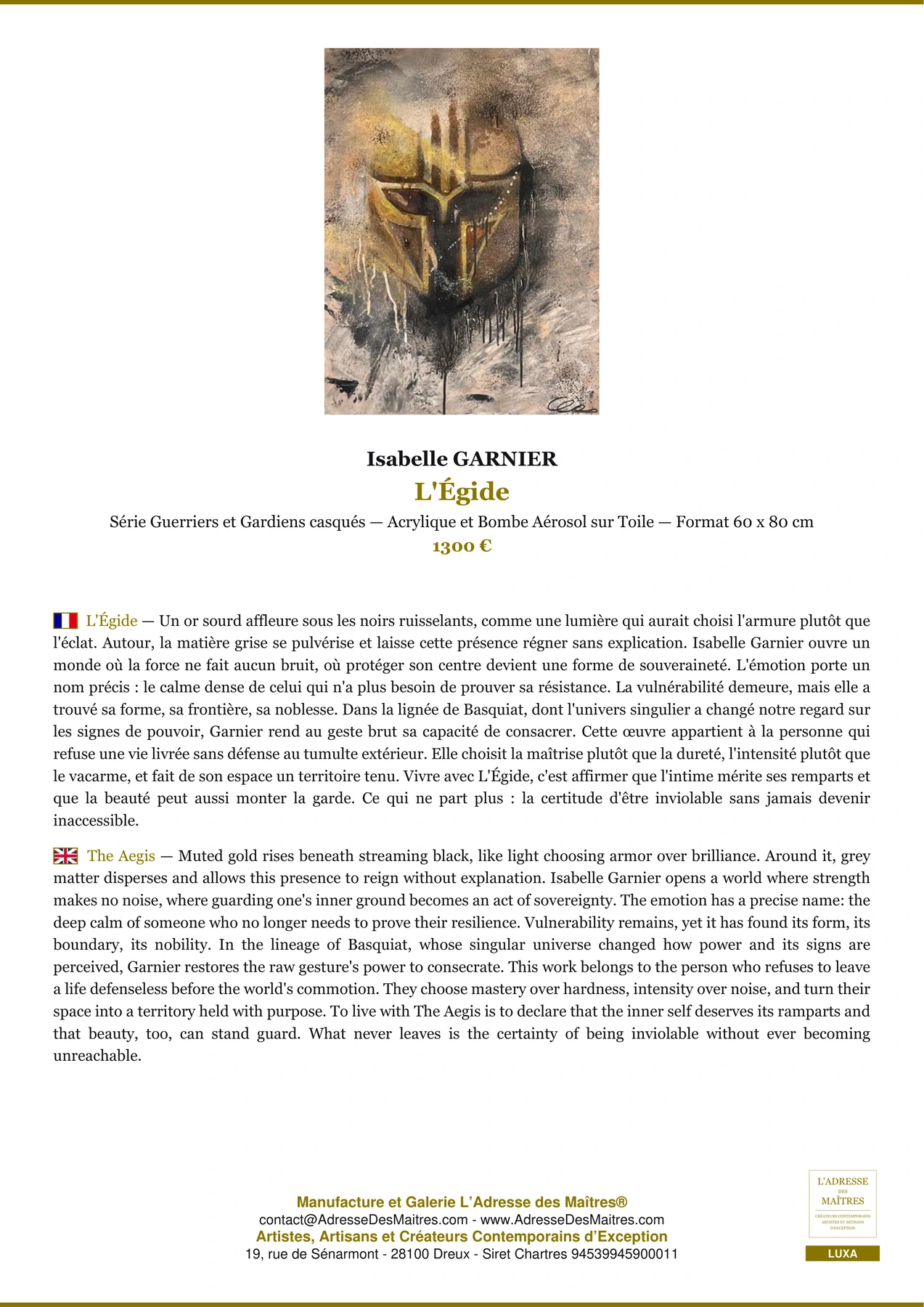 Fiche Premium - L'Égide - Isabelle GARNIER - L'Adresse des Maîtres®