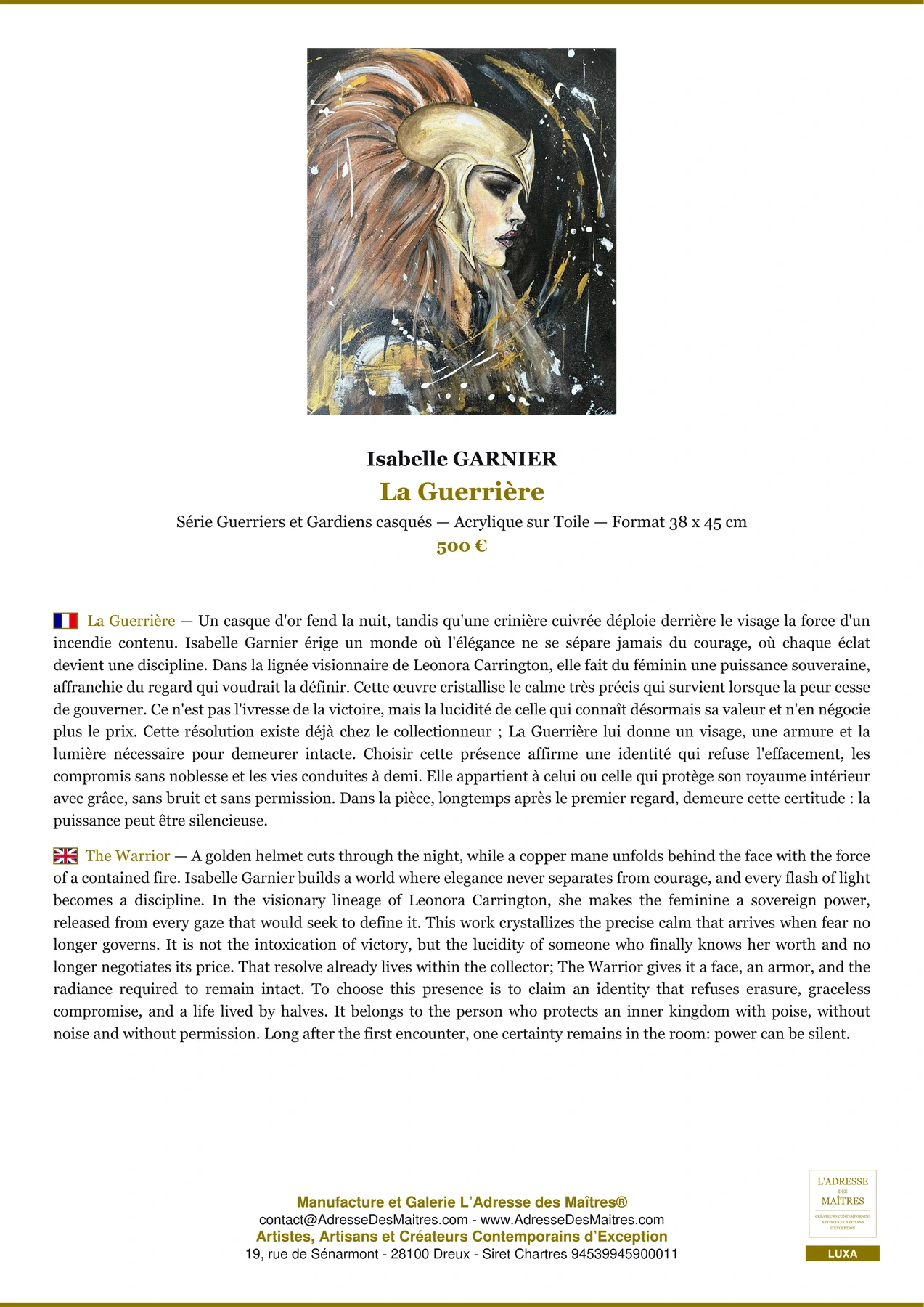 Fiche Premium - La Guerrière - Isabelle GARNIER - L'Adresse des Maîtres®