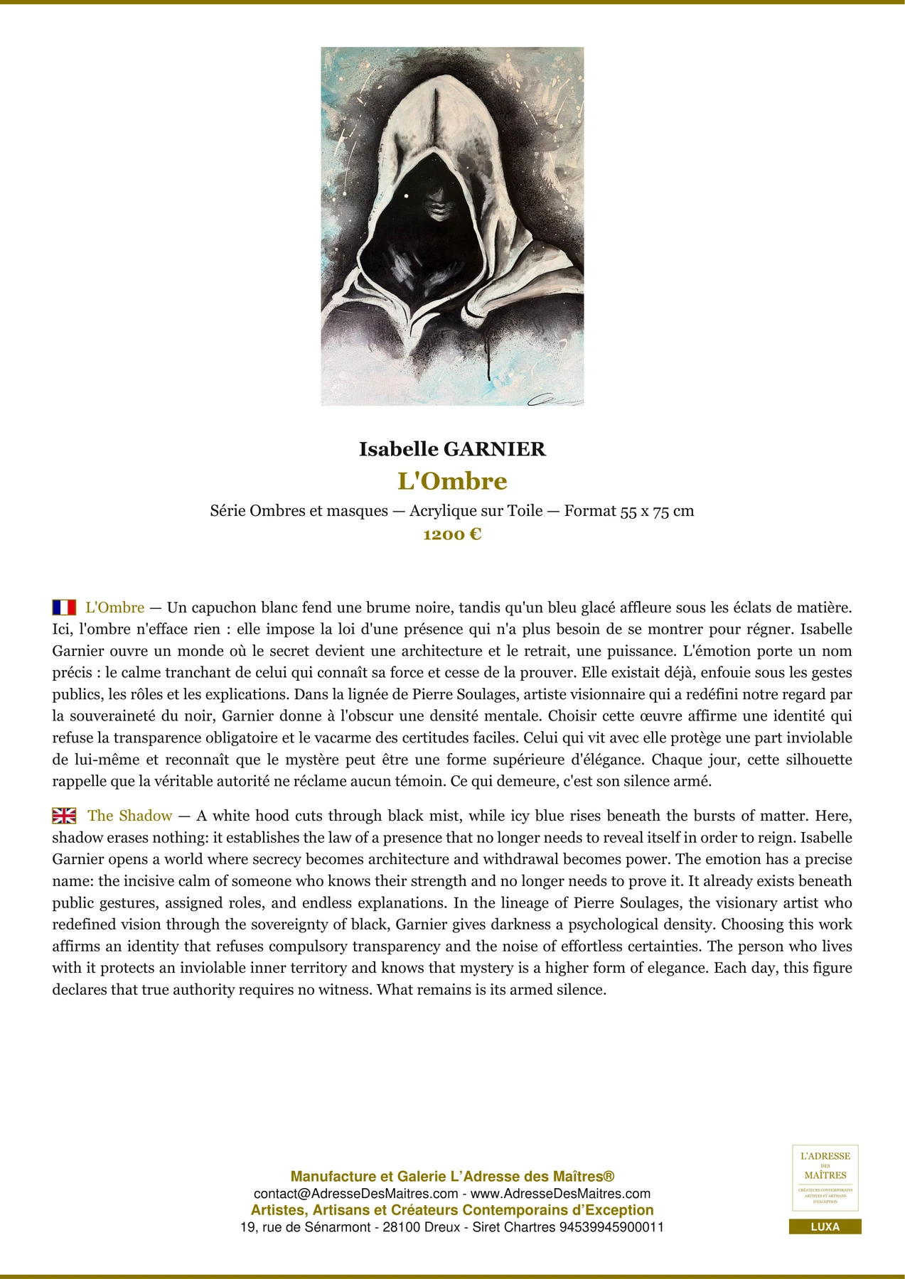Fiche Premium - L'Ombre - Isabelle GARNIER - L'Adresse des Maîtres®