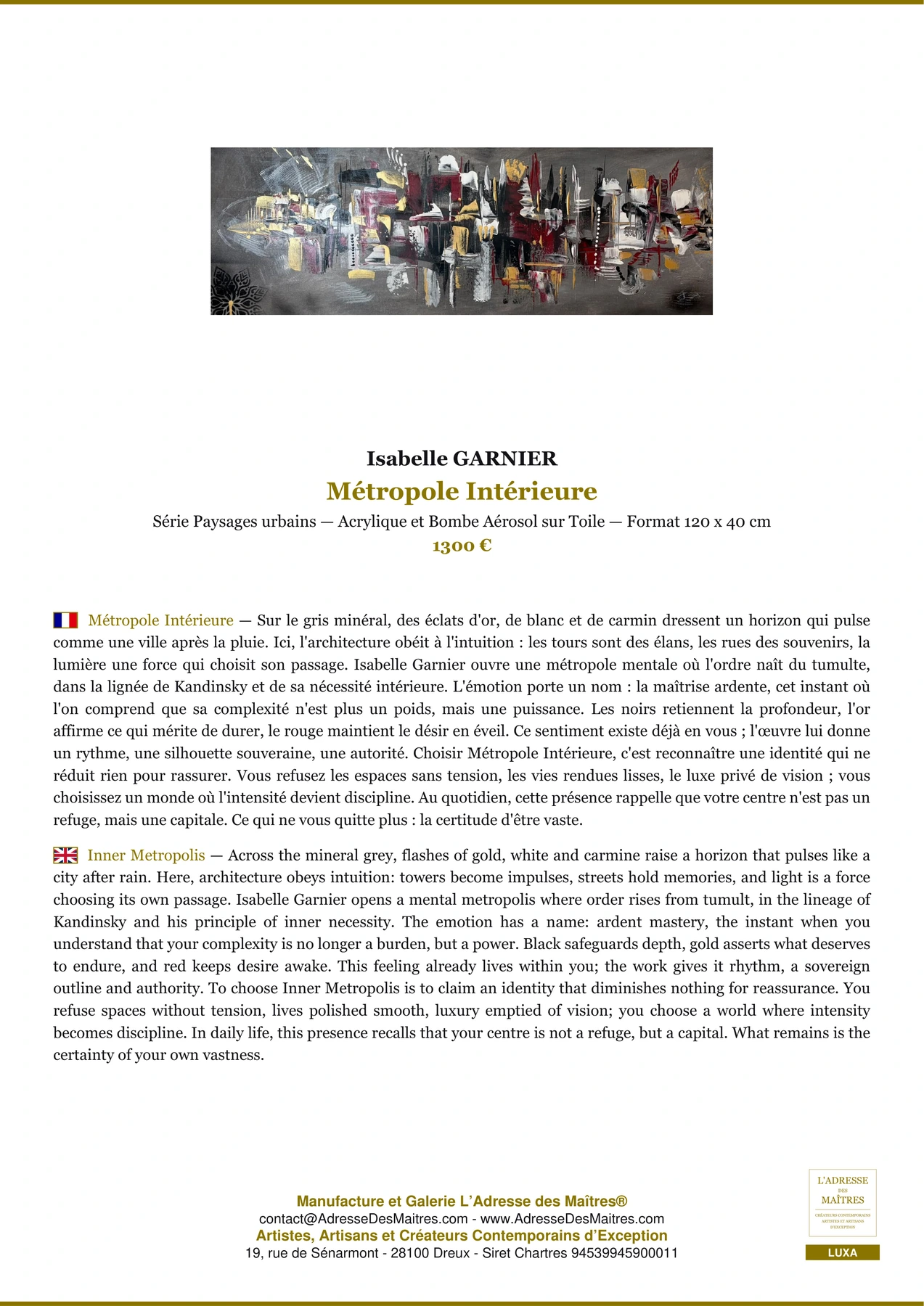 Fiche Premium - Métropole Intérieure - Isabelle GARNIER - L'Adresse des Maîtres®