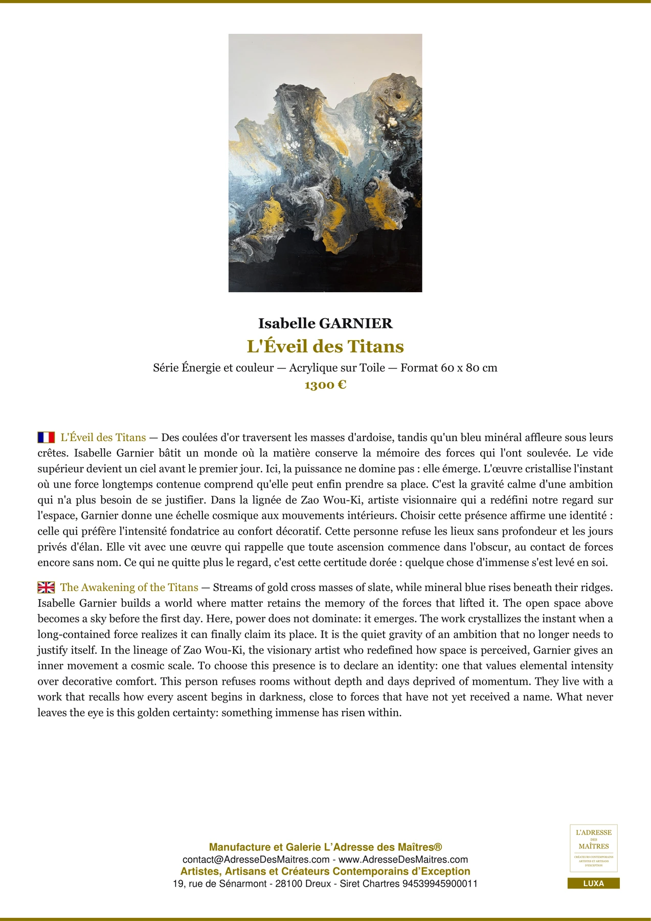 Fiche Premium - L'Éveil des Titans - Isabelle GARNIER - L'Adresse des Maîtres®