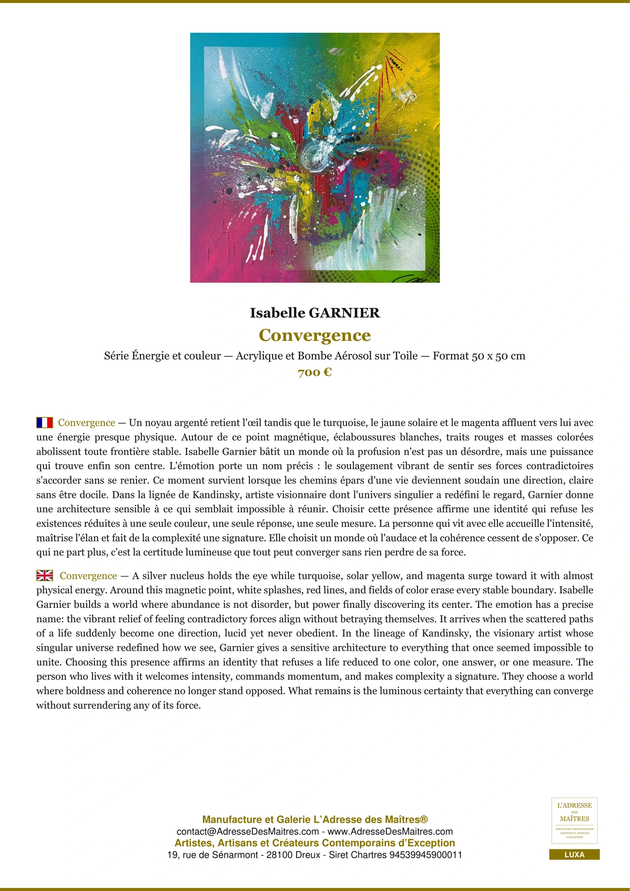 Fiche Premium - Convergence - Isabelle GARNIER - L'Adresse des Maîtres®