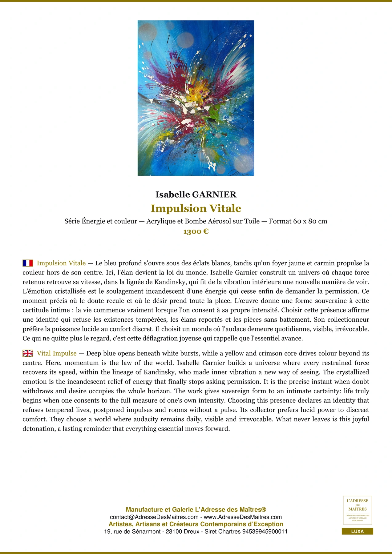 Fiche Premium - Impulsion Vitale - Isabelle GARNIER - L'Adresse des Maîtres®