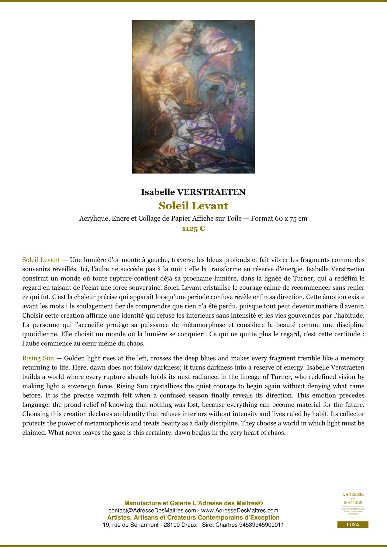 Fiche Premium - Soleil Levant - Isabelle VERSTRAETEN - L'Adresse des Maîtres®