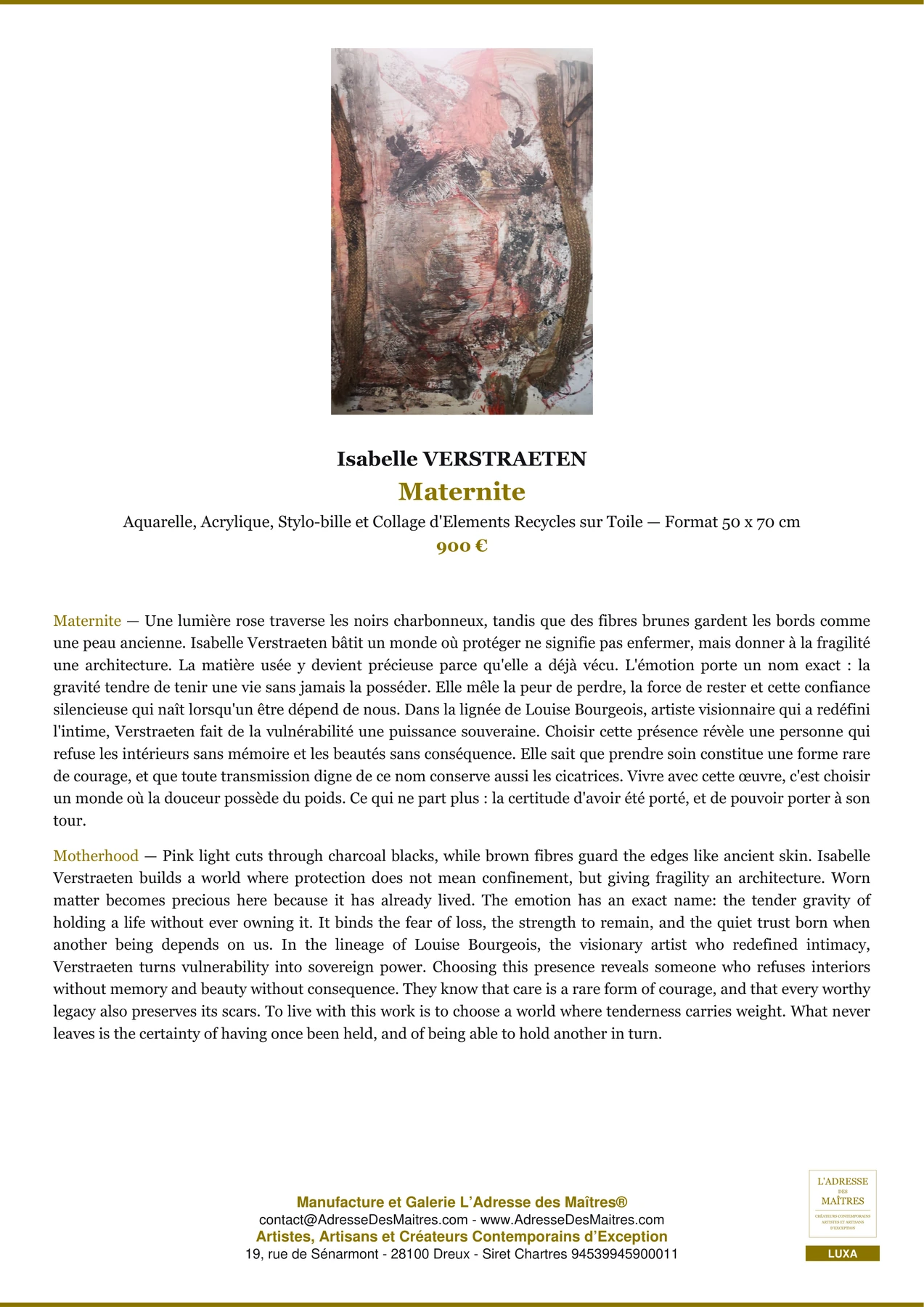 Fiche Premium - Maternite - Isabelle VERSTRAETEN - L'Adresse des Maîtres®