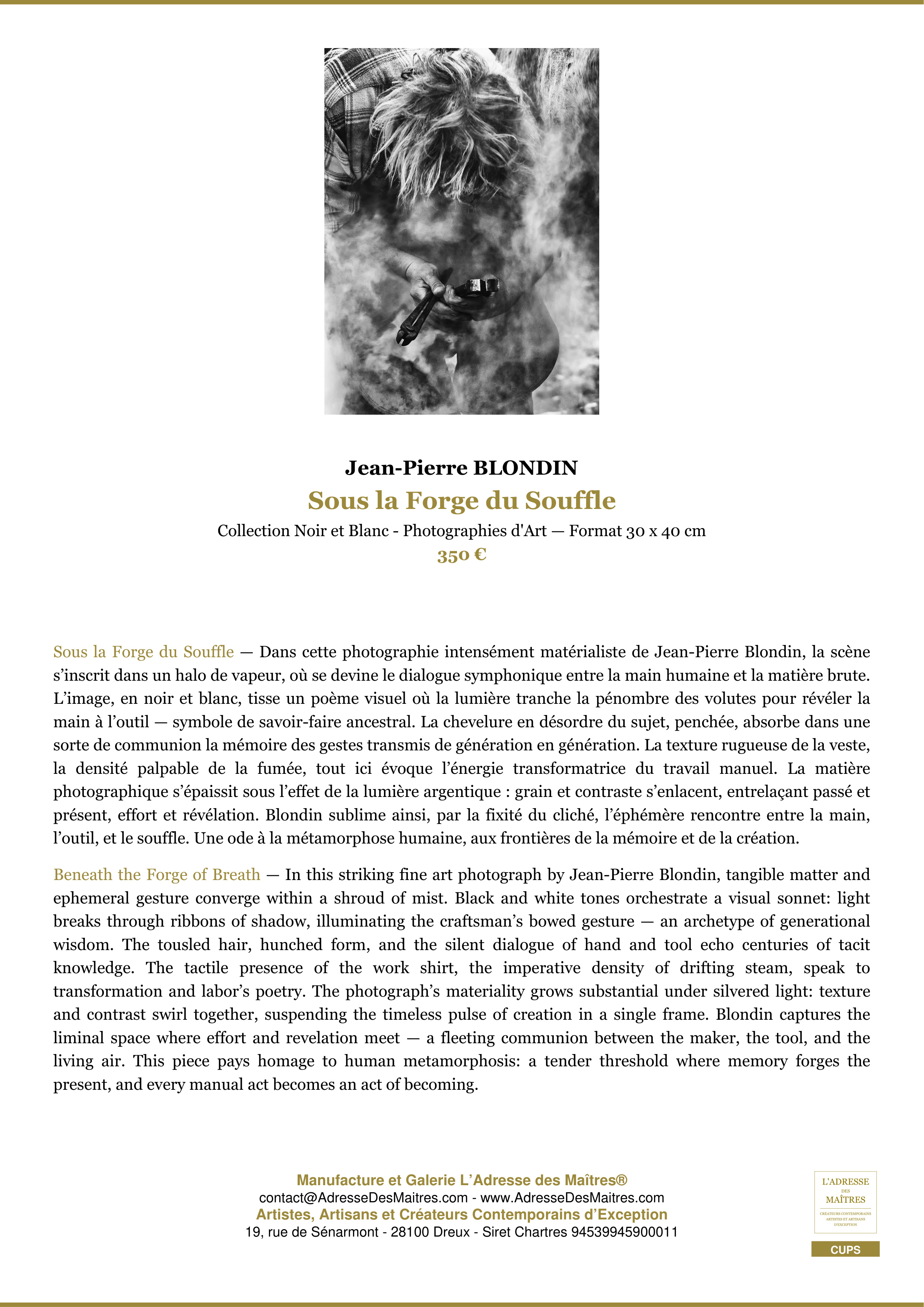 Fiche Premium — Sous la Forge du Souffle — Jean-Pierre BLONDIN — L'Adresse des Maîtres®