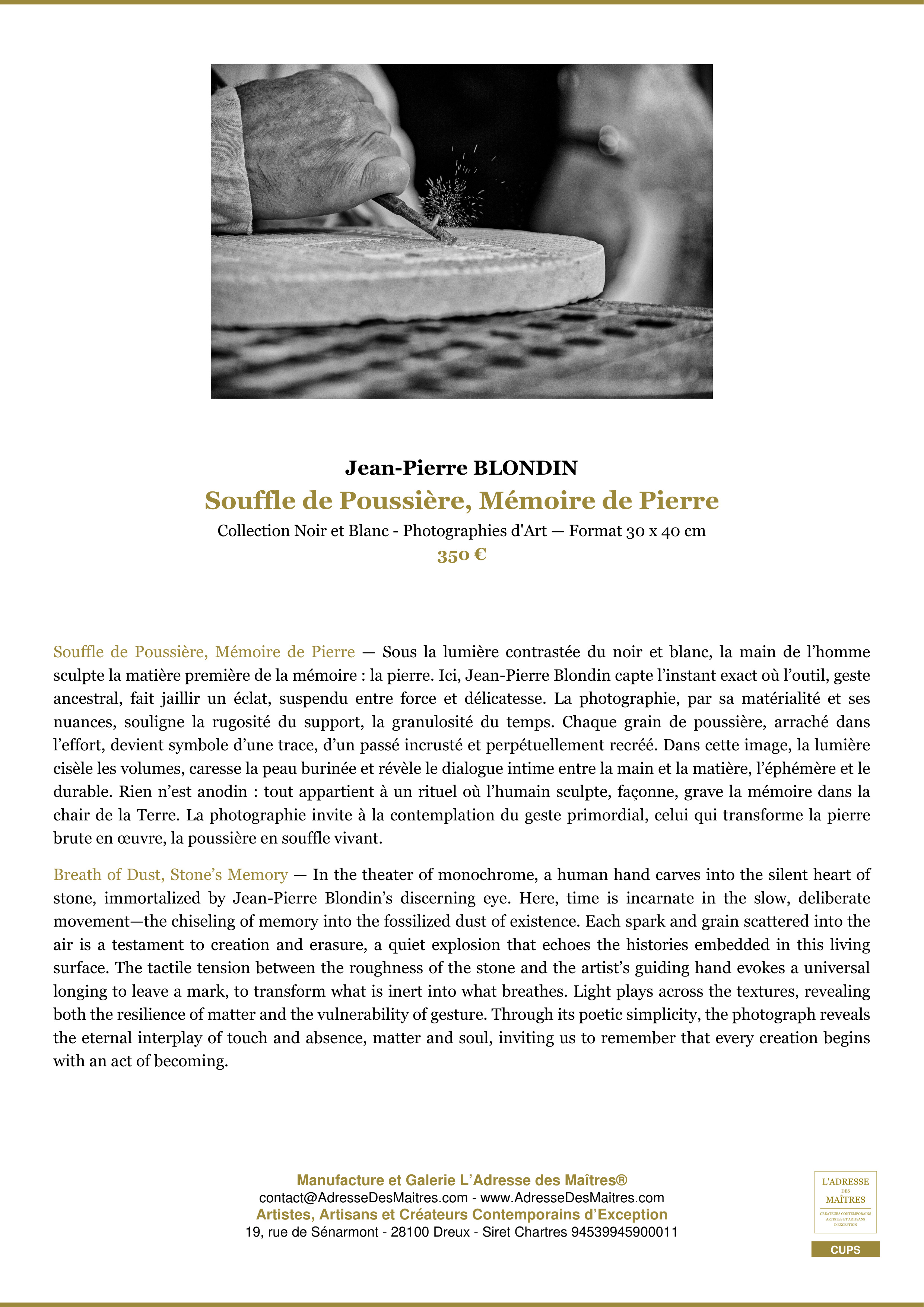 Fiche Premium — Souffle de Poussière, Mémoire de Pierre — Jean-Pierre BLONDIN — L'Adresse des Maîtres®