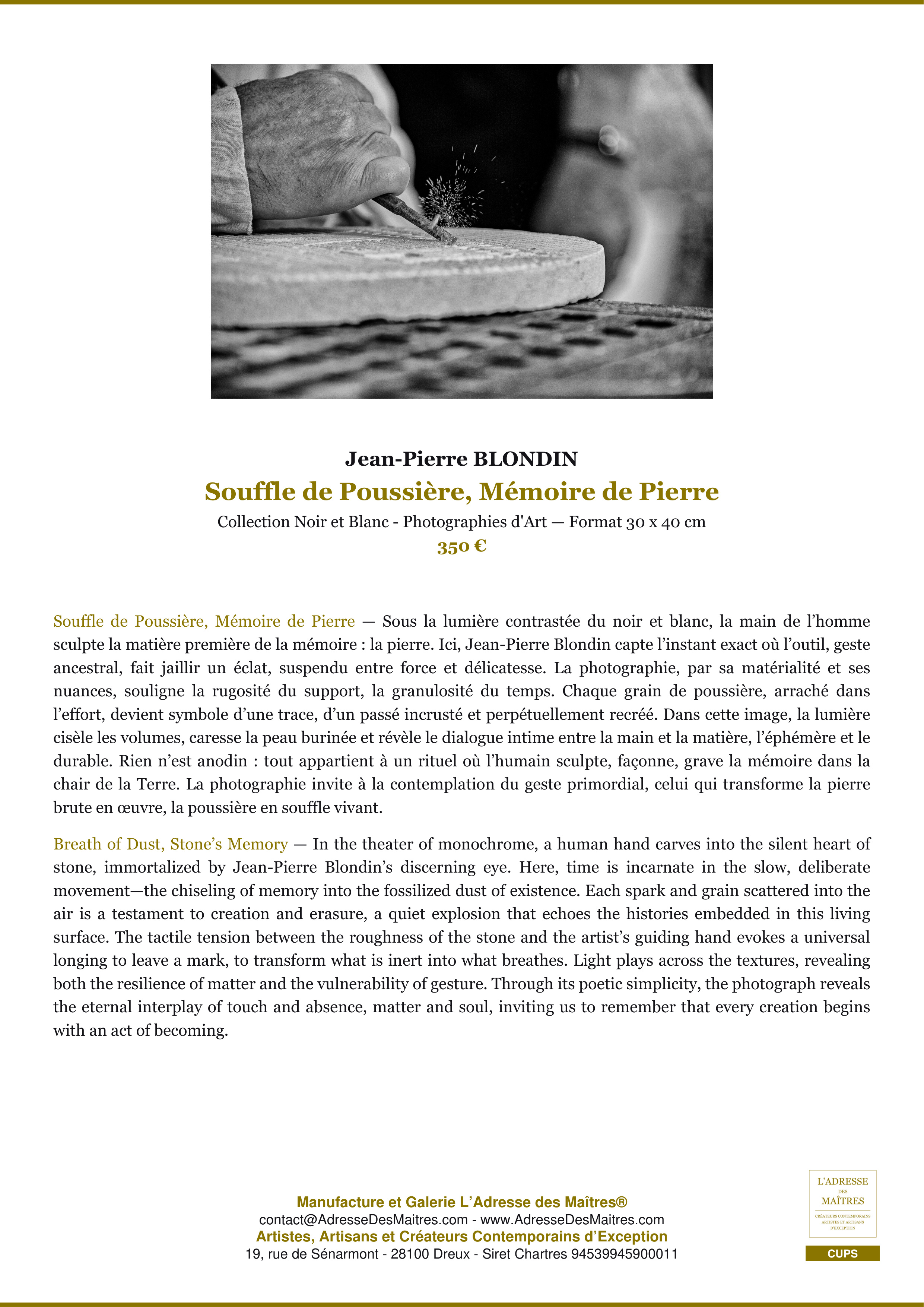 Fiche Premium — Souffle de Poussière, Mémoire de Pierre — Jean-Pierre BLONDIN — L'Adresse des Maîtres®
