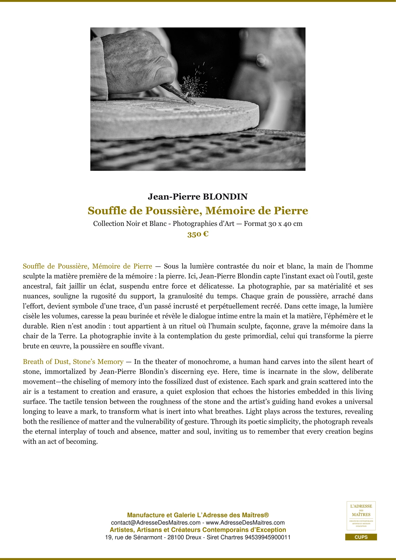 Fiche Premium - Souffle de Poussière, Mémoire de Pierre - Jean-Pierre BLONDIN - L'Adresse des Maîtres®