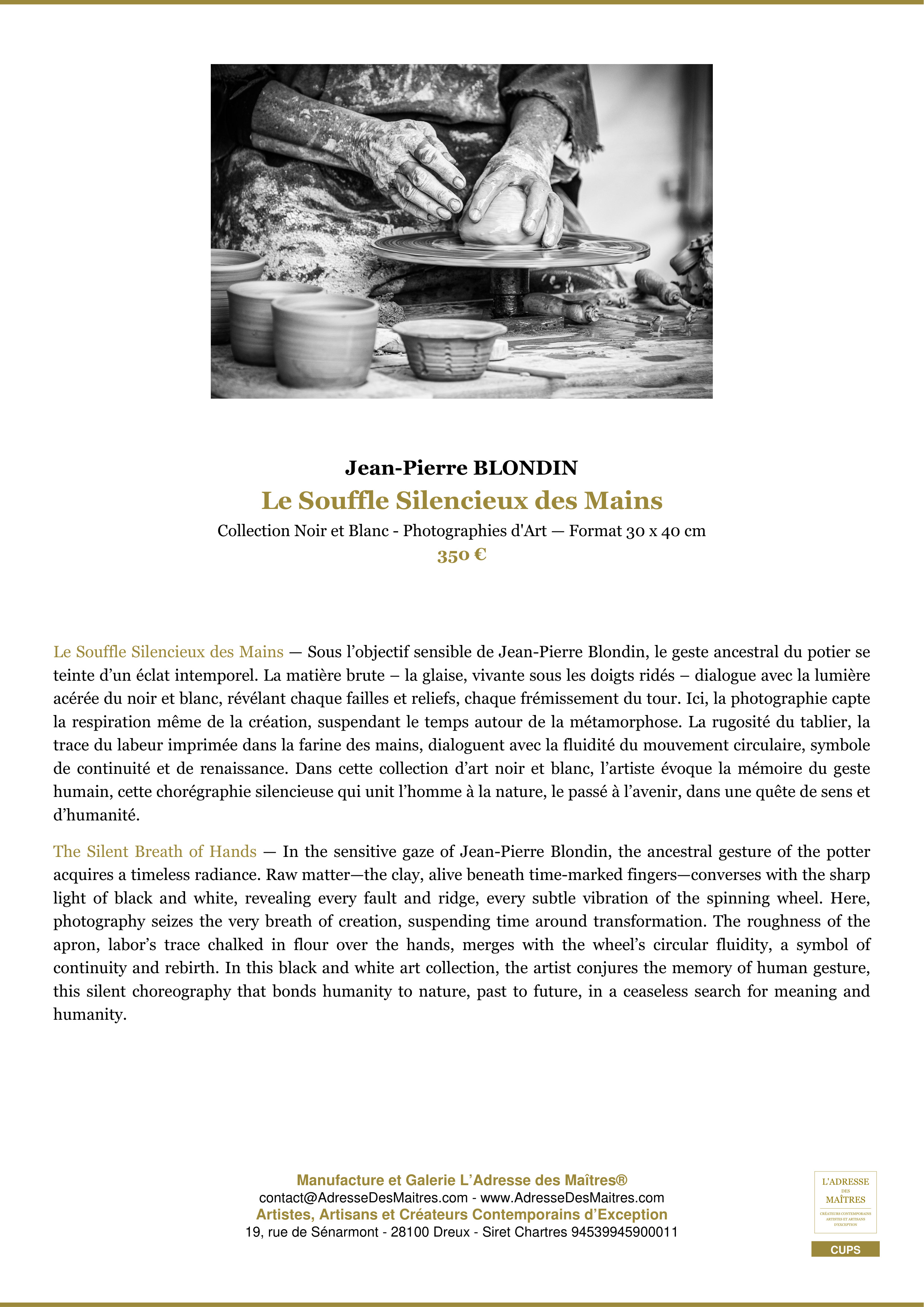Fiche Premium — Le Souffle Silencieux des Mains — Jean-Pierre BLONDIN — L'Adresse des Maîtres®