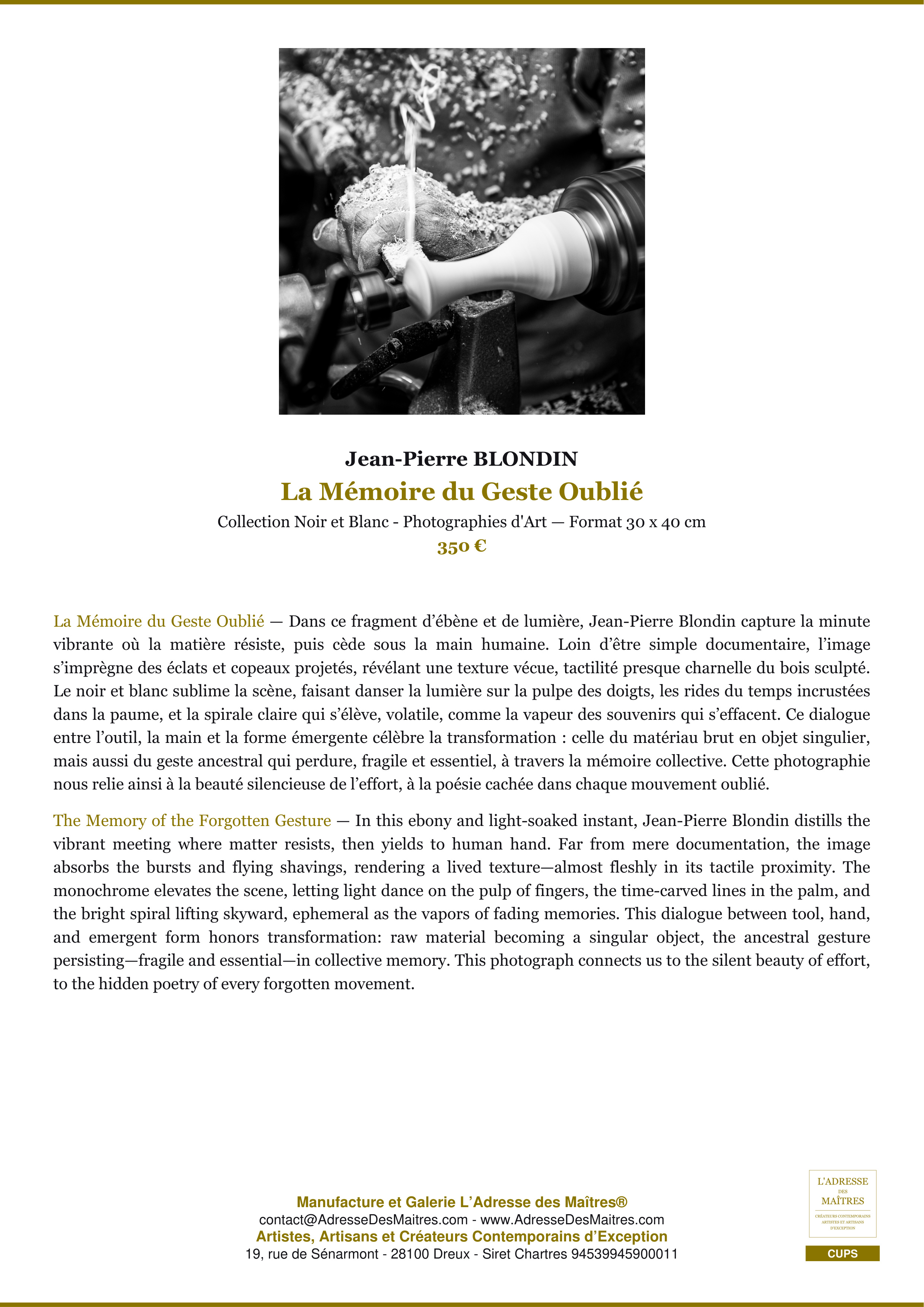 Fiche Premium — La Mémoire du Geste Oublié — Jean-Pierre BLONDIN — L'Adresse des Maîtres®