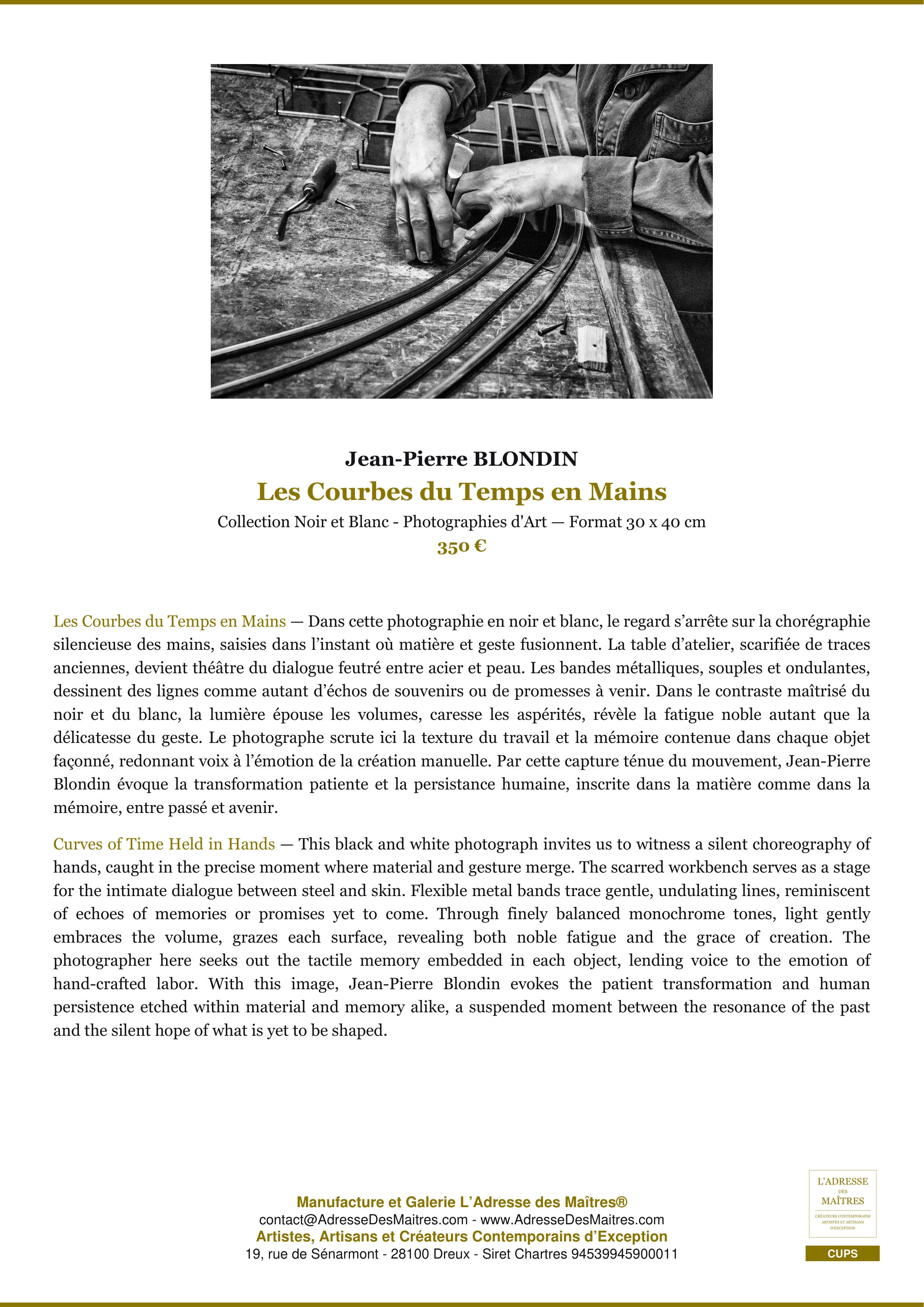 Fiche Premium — Les Courbes du Temps en Mains — Jean-Pierre BLONDIN — L'Adresse des Maîtres®