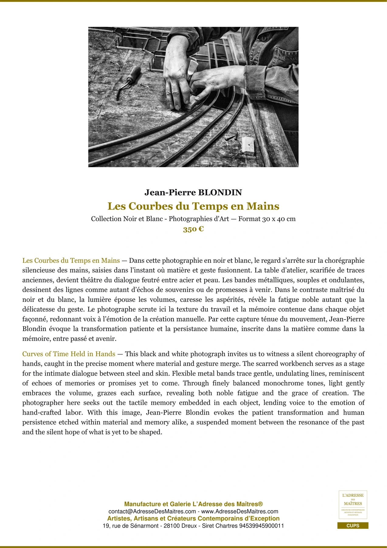Fiche Premium - Les Courbes du Temps en Mains - Jean-Pierre BLONDIN - L'Adresse des Maîtres®