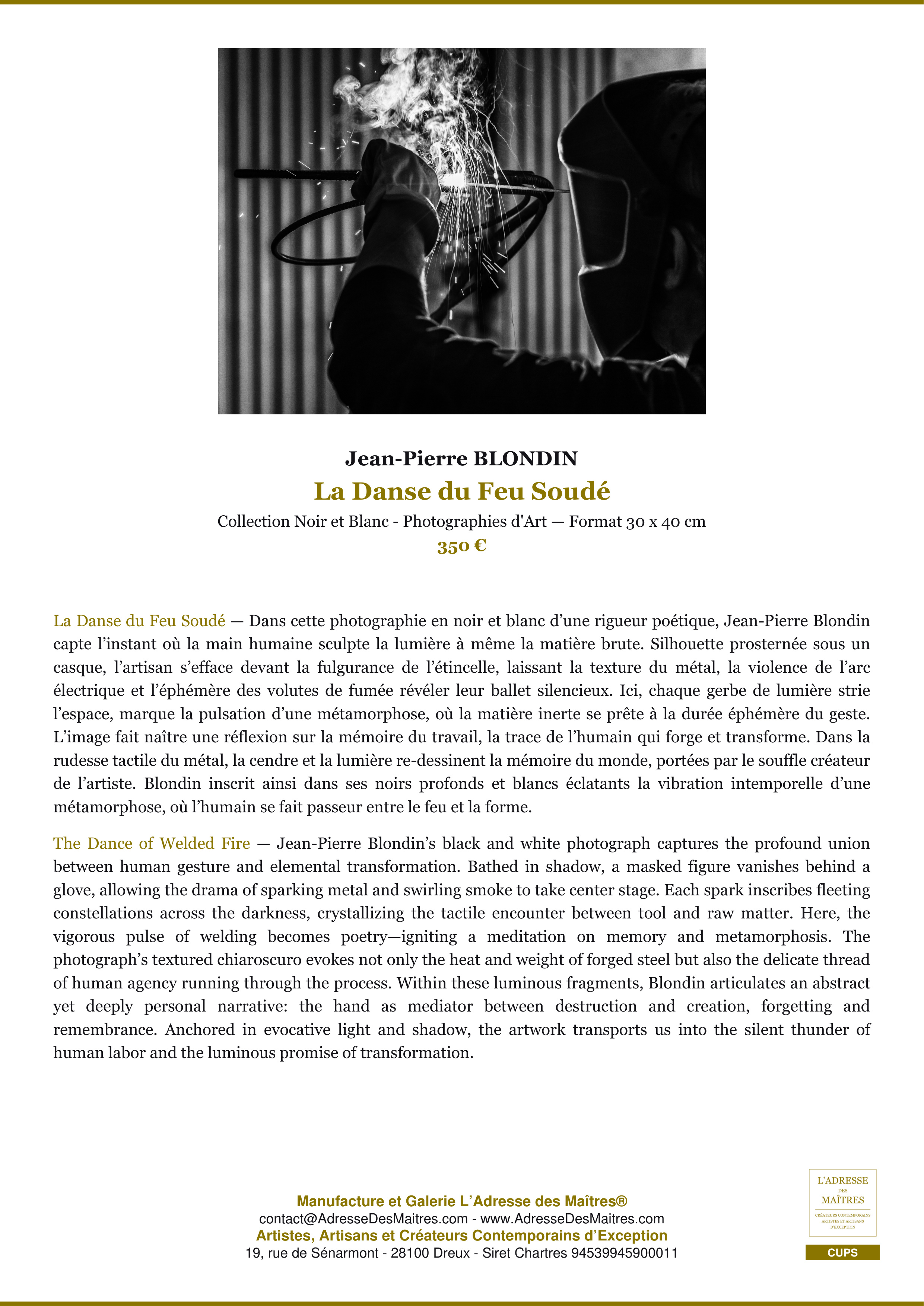 Fiche Premium — La Danse du Feu Soudé — Jean-Pierre BLONDIN — L'Adresse des Maîtres®