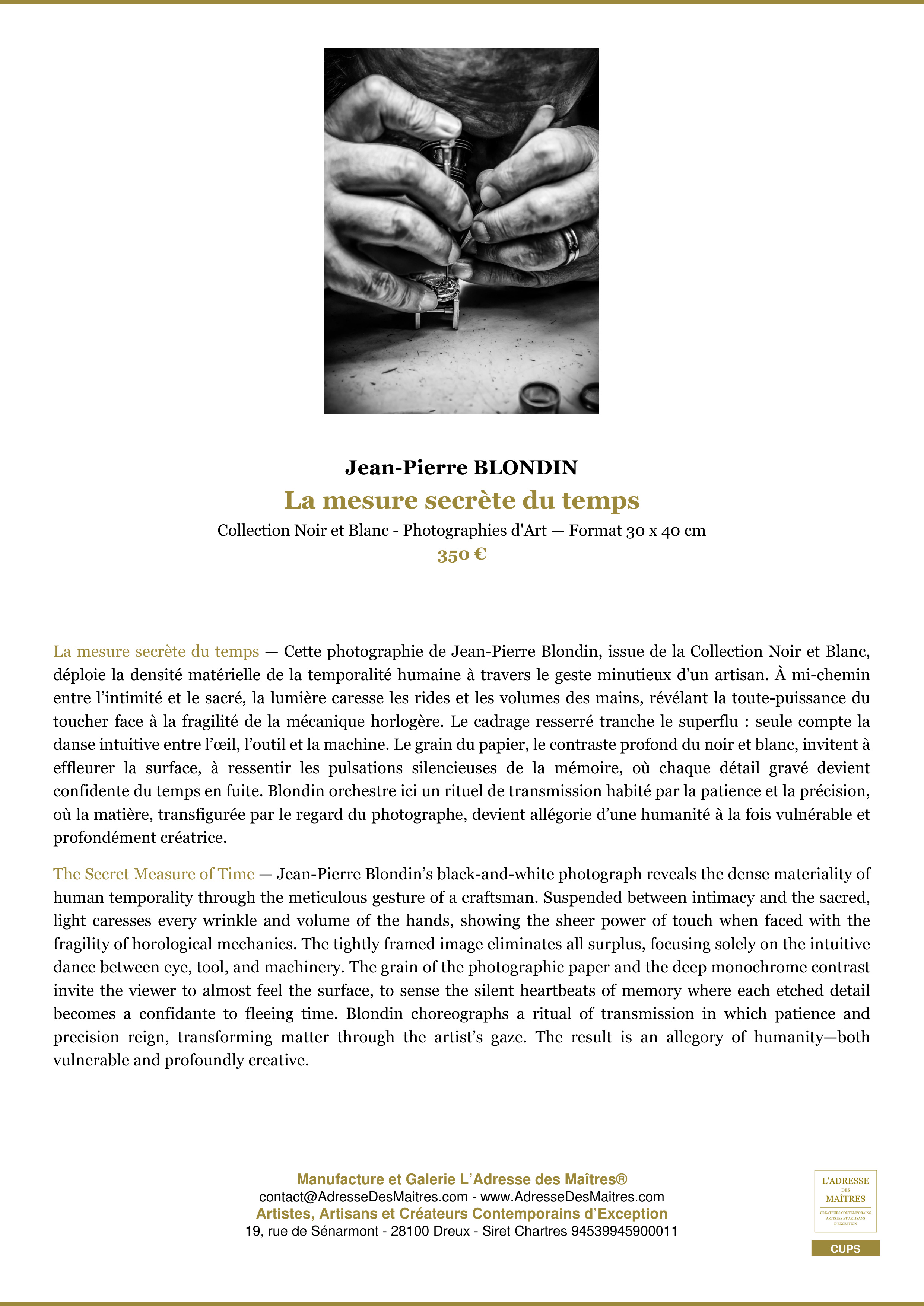 Fiche Premium — La mesure secrète du temps — Jean-Pierre BLONDIN — L'Adresse des Maîtres®
