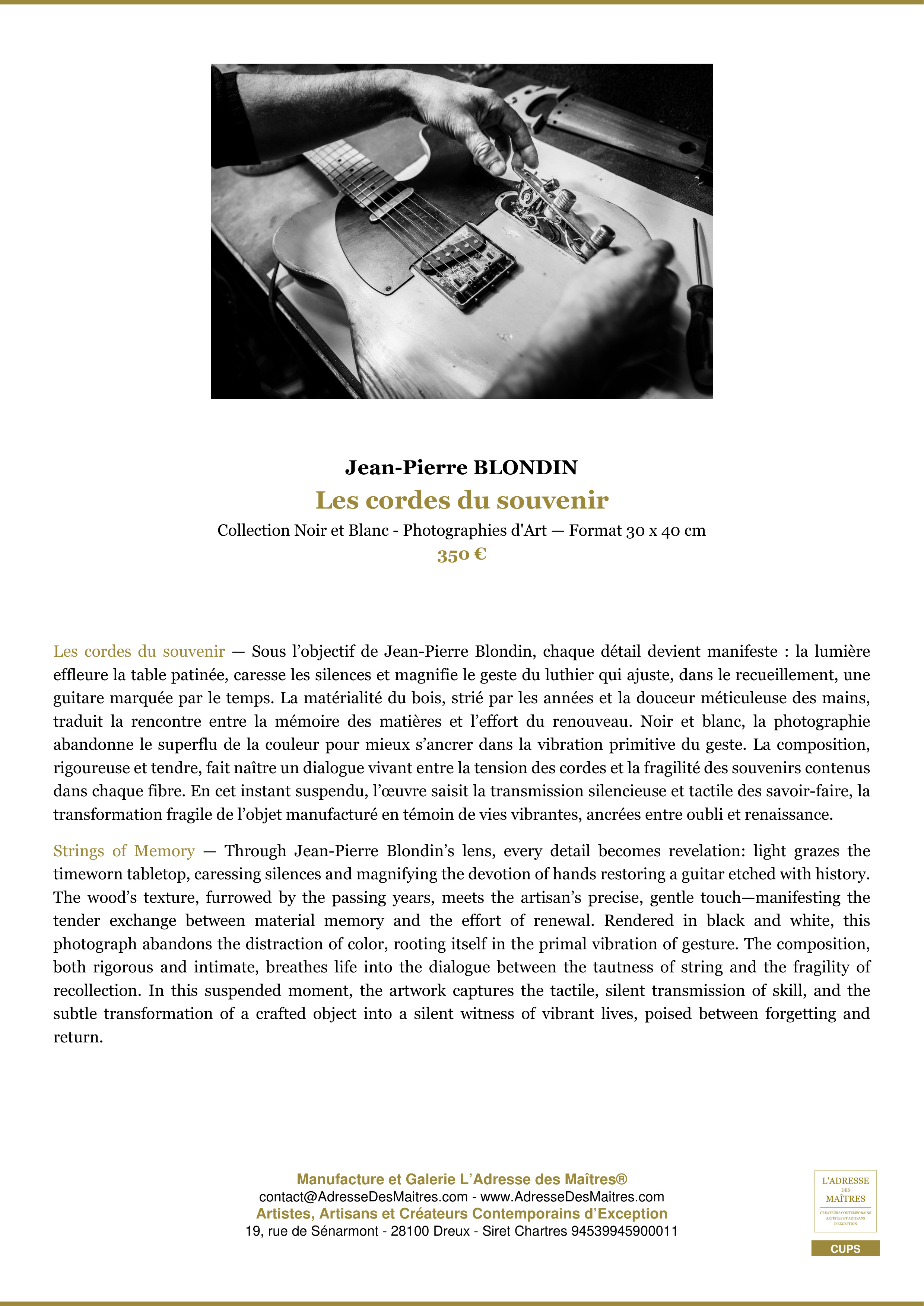 Fiche Premium — Les cordes du souvenir — Jean-Pierre BLONDIN — L'Adresse des Maîtres®