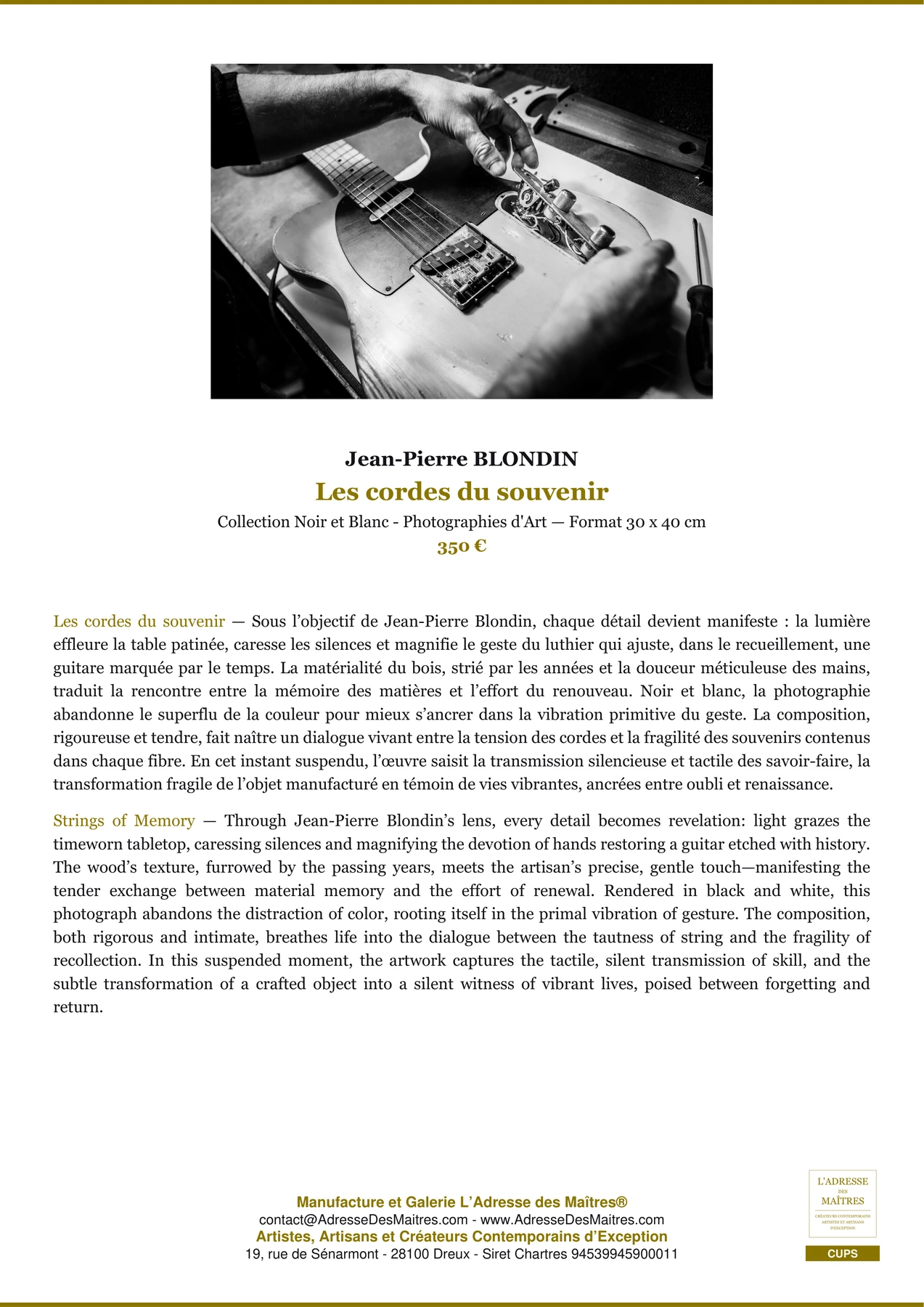 Fiche Premium - Les cordes du souvenir - Jean-Pierre BLONDIN - L'Adresse des Maîtres®