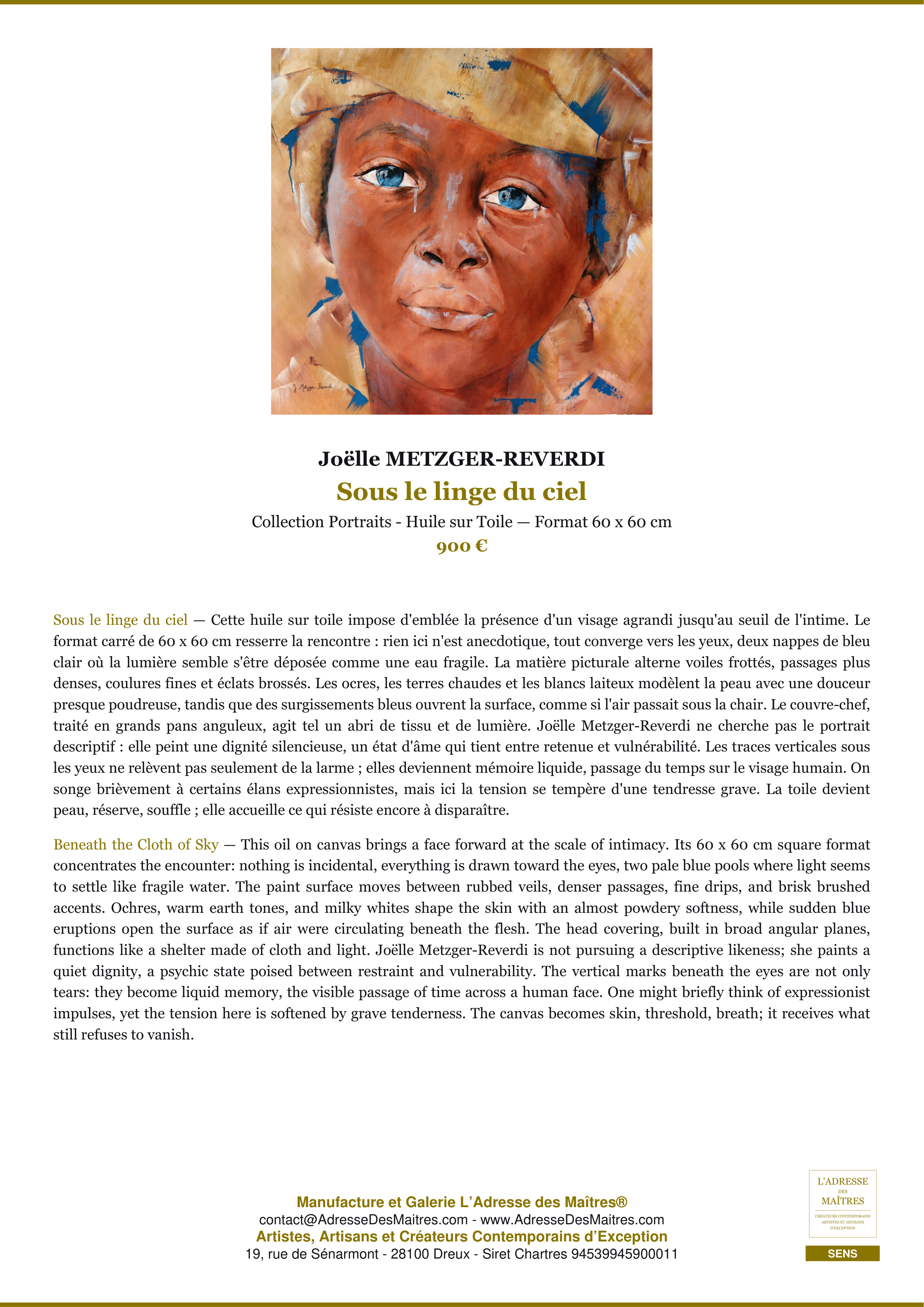 Fiche Premium — Sous le linge du ciel — Joëlle METZGER-REVERDI — L'Adresse des Maîtres®