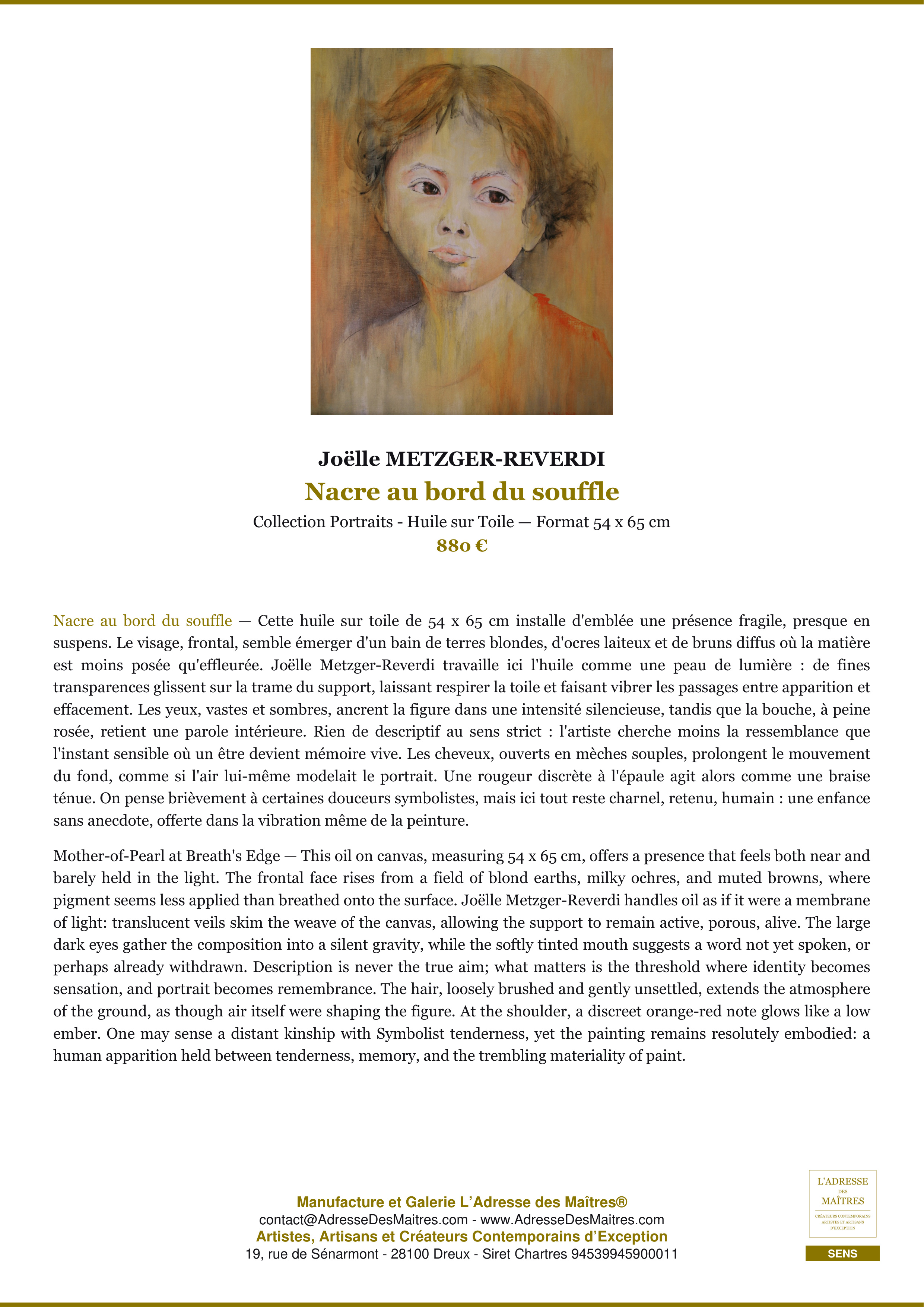 Fiche Premium — Nacre au bord du souffle — Joëlle METZGER-REVERDI — L'Adresse des Maîtres®