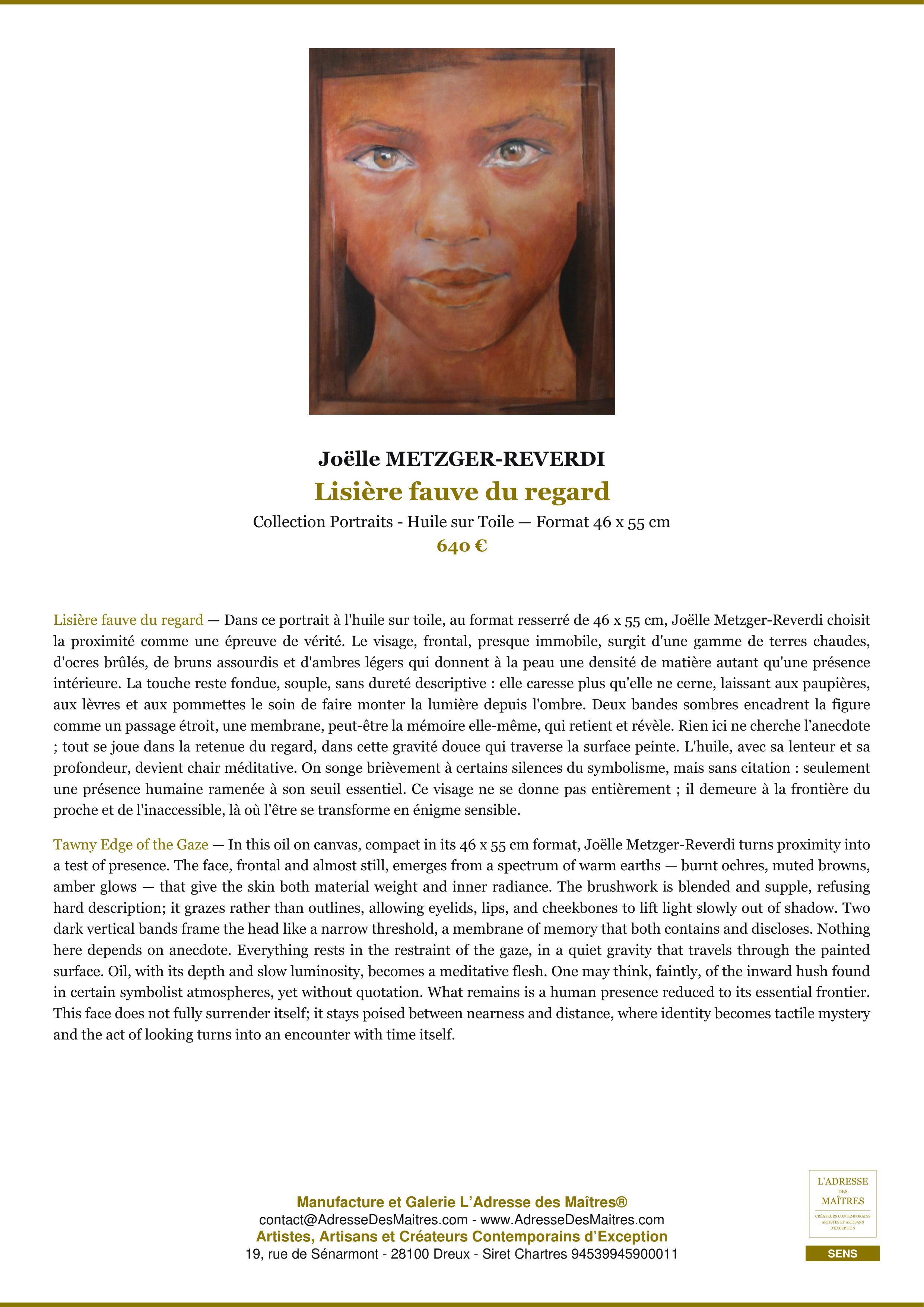 Fiche Premium — Lisière fauve du regard — Joëlle METZGER-REVERDI — L'Adresse des Maîtres®