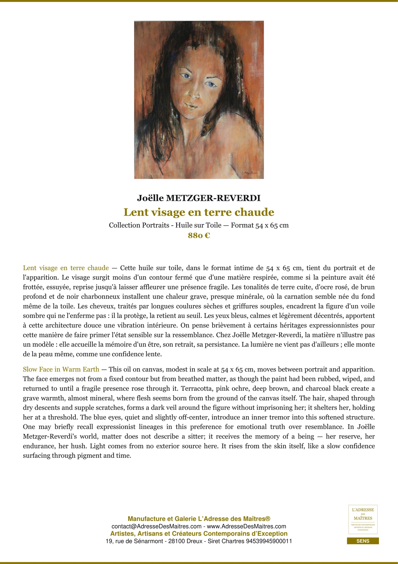 Fiche Premium - Lent visage en terre chaude - Joëlle METZGER-REVERDI - L'Adresse des Maîtres®
