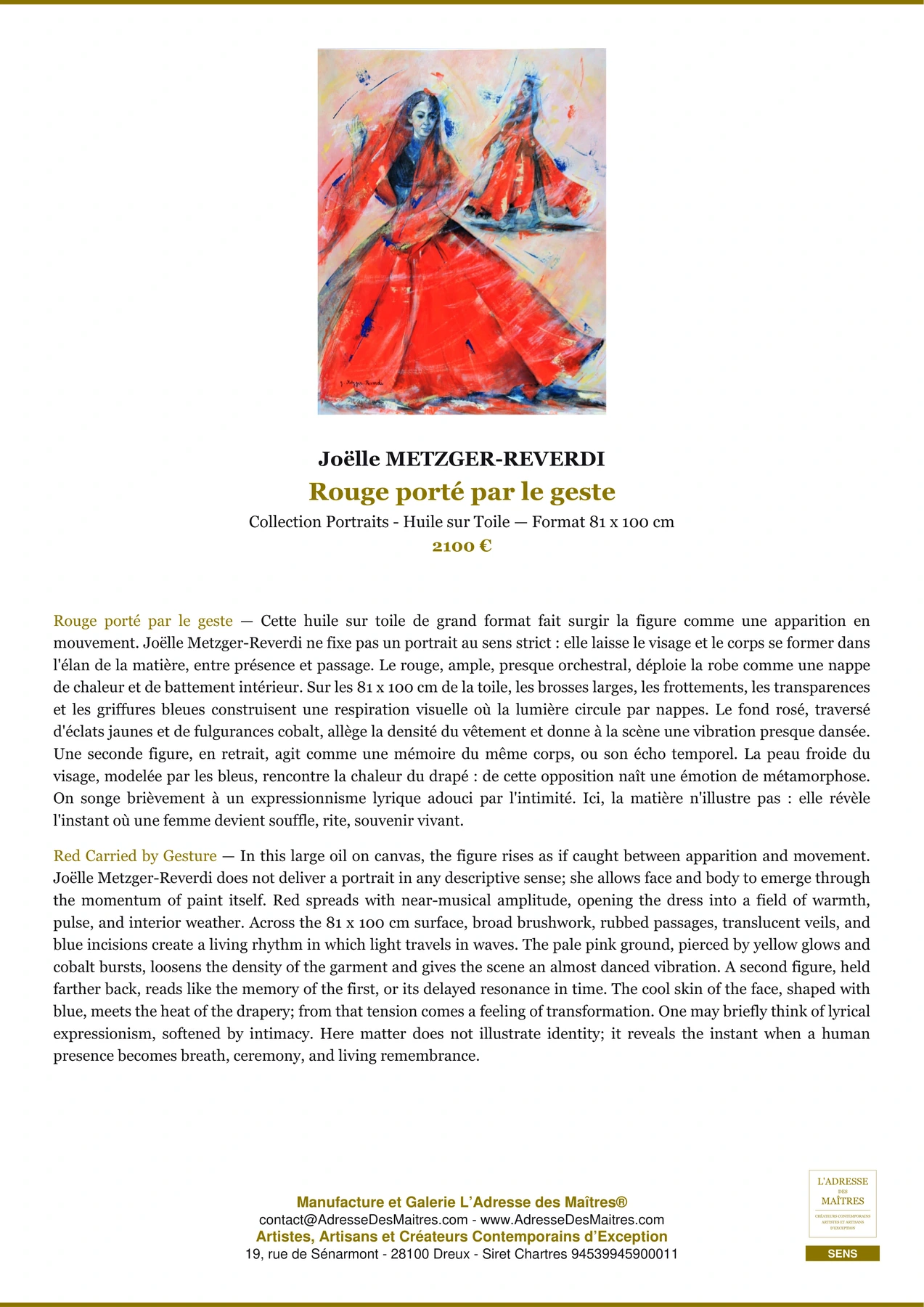 Fiche Premium — Rouge porté par le geste — Joëlle METZGER-REVERDI — L'Adresse des Maîtres®